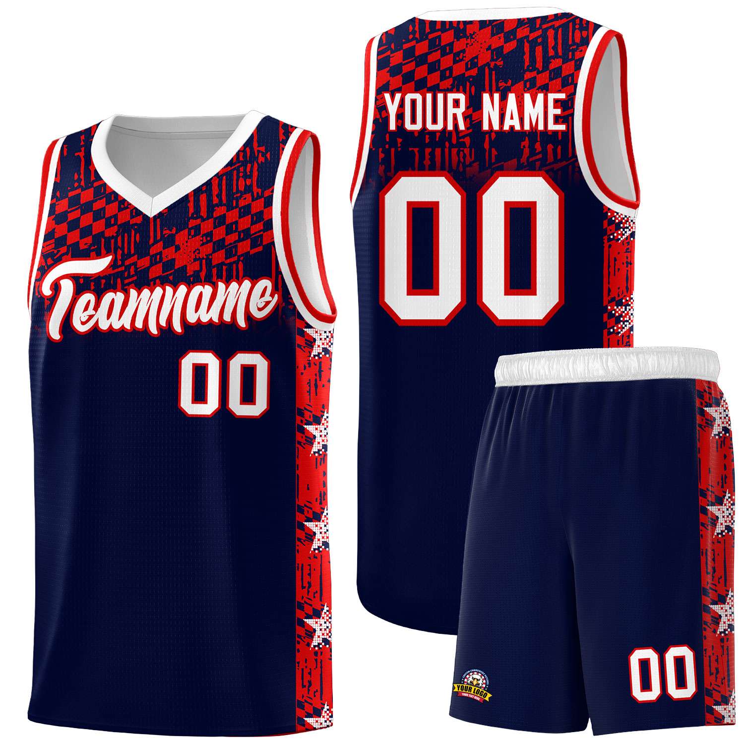 Custom Navy Mosaic Stars Pattern Sports Uniform Basketball Jersey