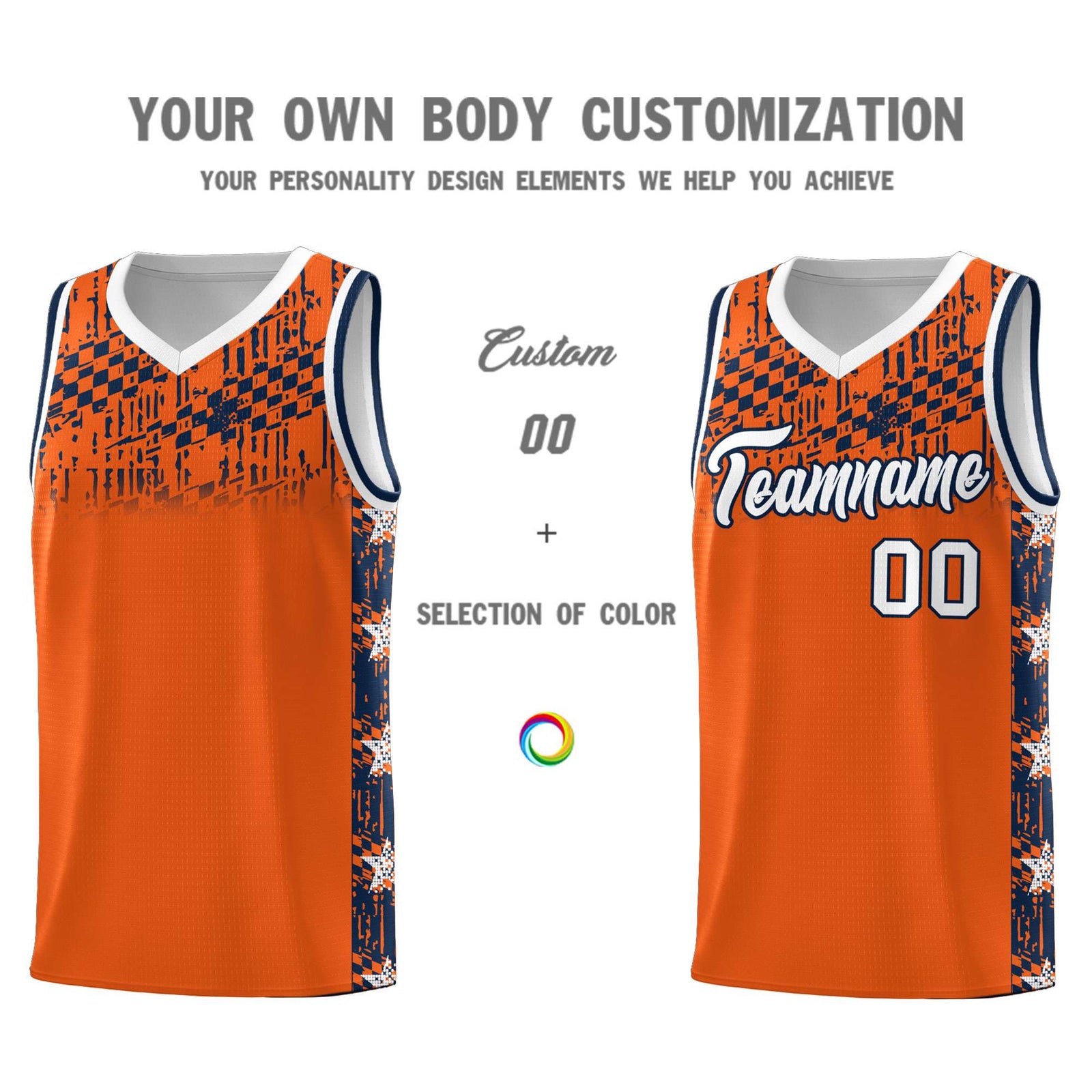 Custom Orange Mosaic Stars Pattern Sports Uniform Basketball Jersey