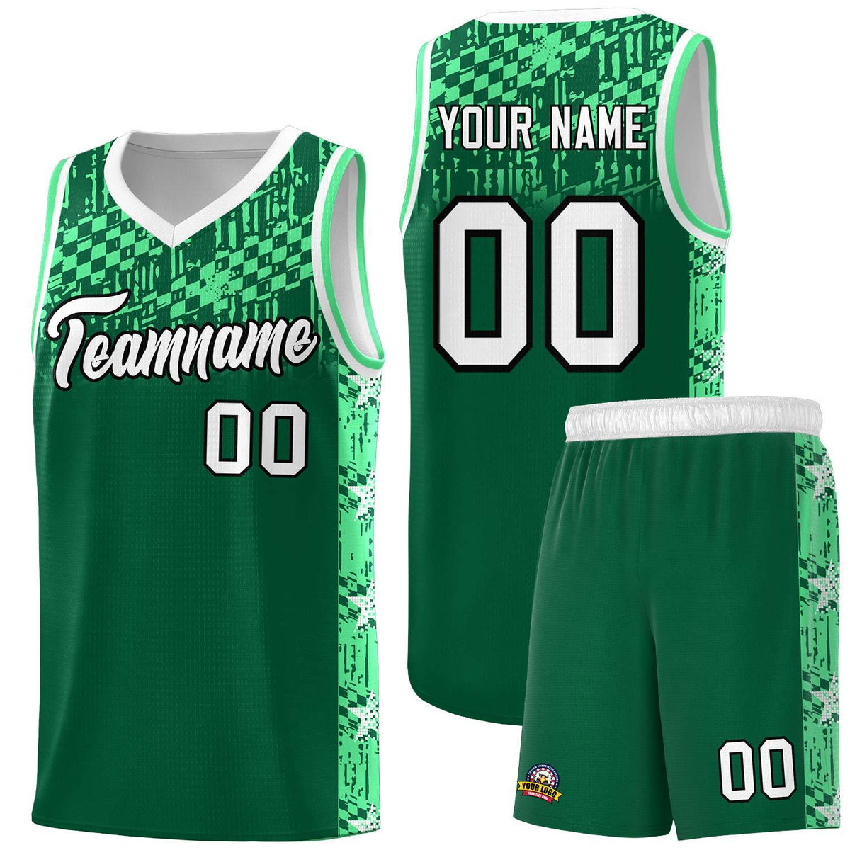 Custom Kelly Green Mosaic Stars Pattern Sports Uniform Basketball Jersey