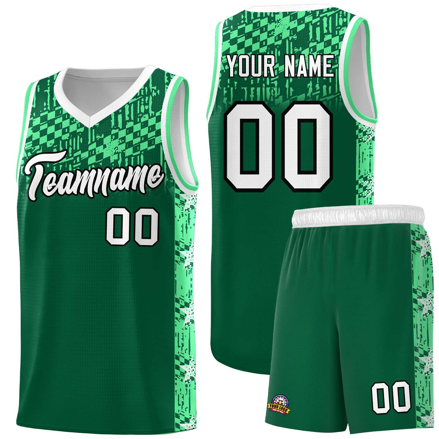 Custom Kelly Green Mosaic Stars Pattern Sports Uniform Basketball Jersey
