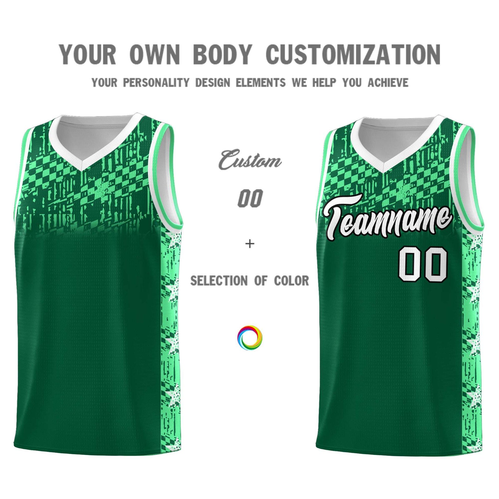 Custom Kelly Green Mosaic Stars Pattern Sports Uniform Basketball Jersey
