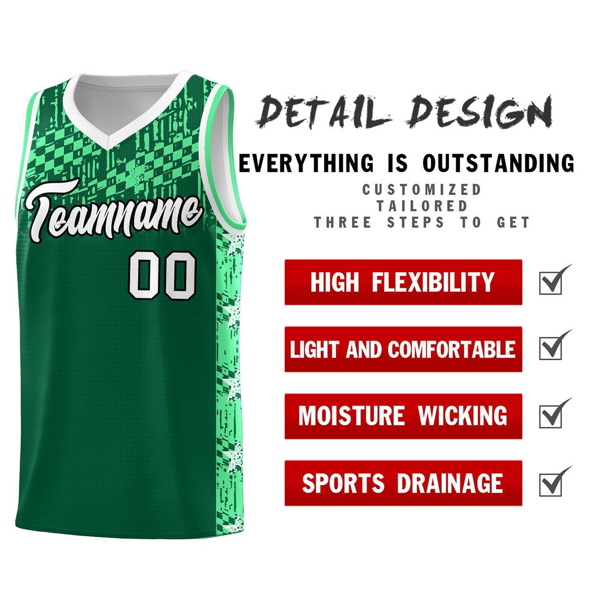 Custom Kelly Green Mosaic Stars Pattern Sports Uniform Basketball Jersey