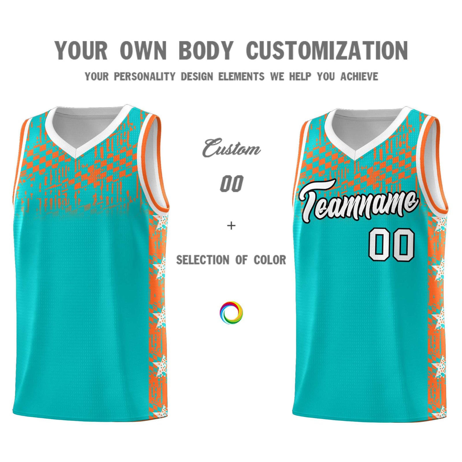 Custom Aqua Mosaic Stars Pattern Sports Uniform Basketball Jersey