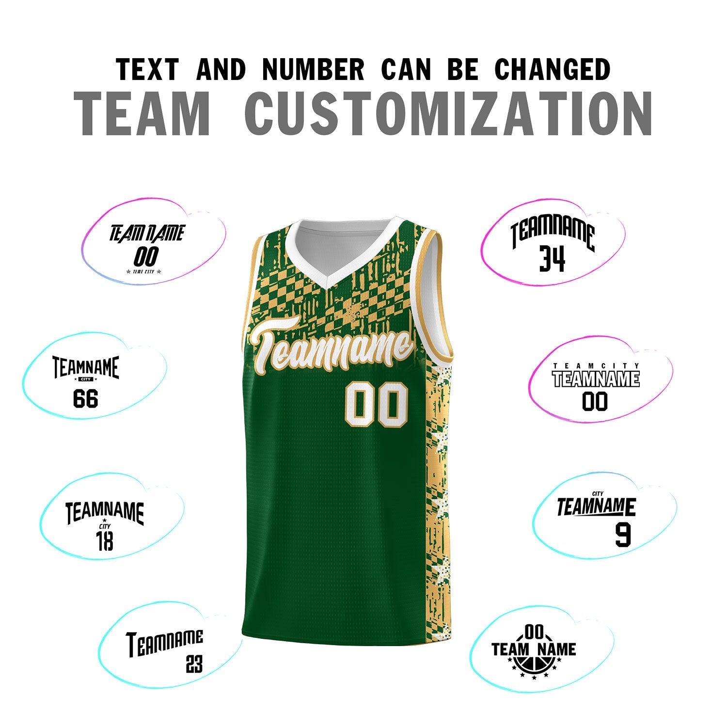 Custom Green Mosaic Stars Pattern Sports Uniform Basketball Jersey