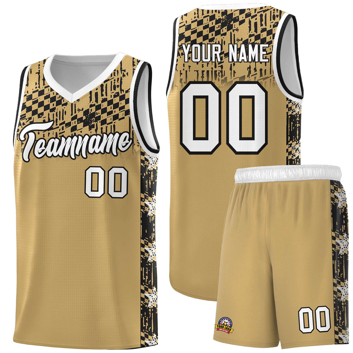 Custom Old Gold Mosaic Stars Pattern Sports Uniform Basketball Jersey