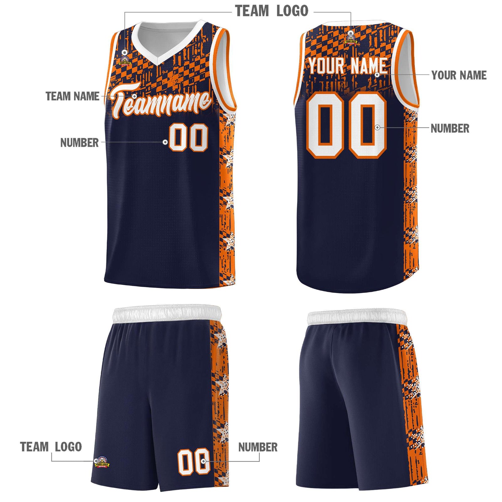 Custom Navy Mosaic Stars Pattern Sports Uniform Basketball Jersey