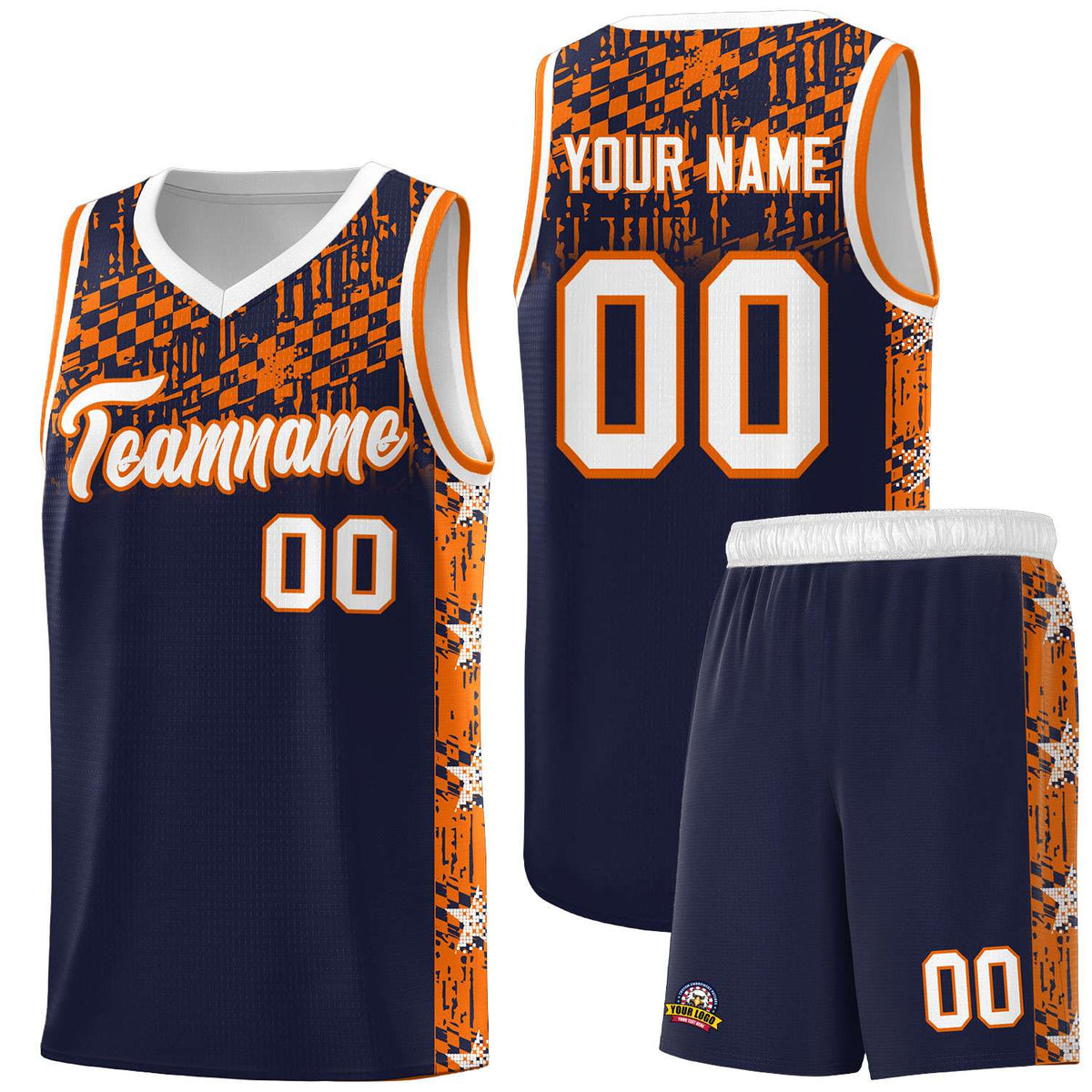 Custom Navy Mosaic Stars Pattern Sports Uniform Basketball Jersey