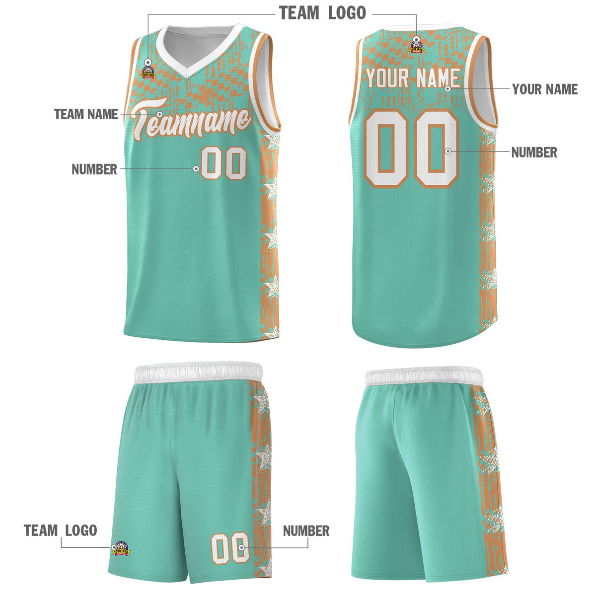 Custom Bright Green Mosaic Stars Pattern Sports Uniform Basketball Jersey
