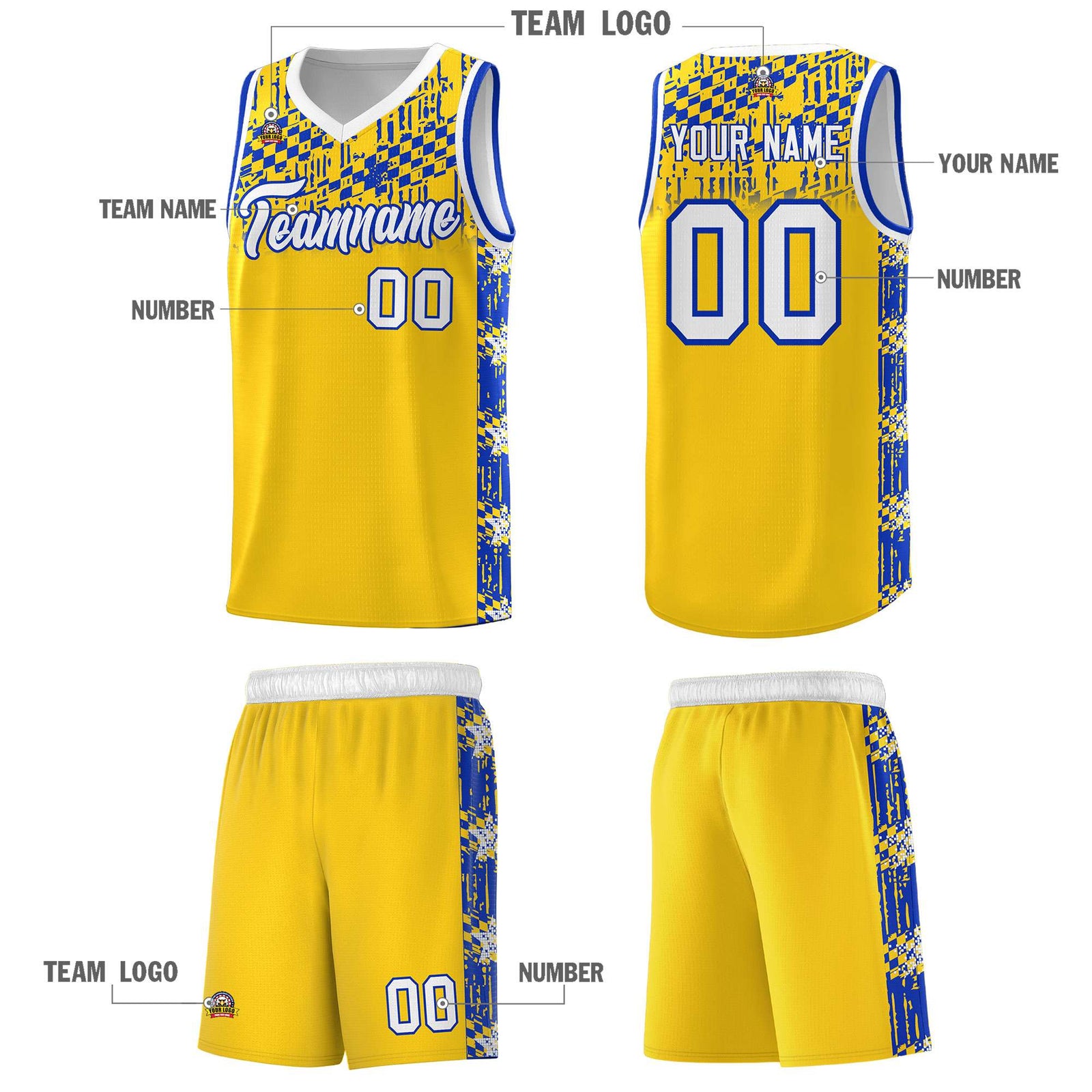 Custom Gold Mosaic Stars Pattern Sports Uniform Basketball Jersey