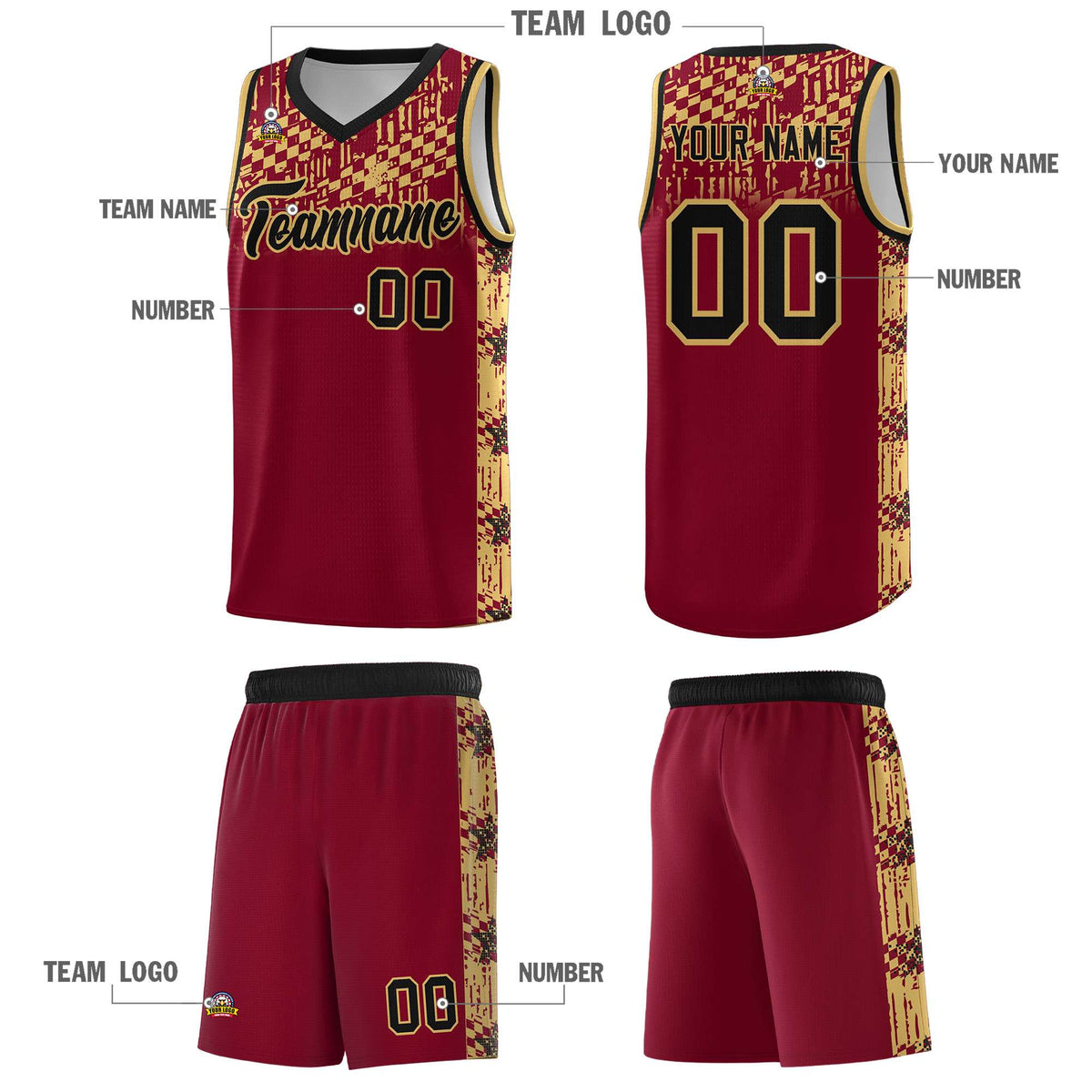 Custom Crimson Mosaic Stars Pattern Sports Uniform Basketball Jersey