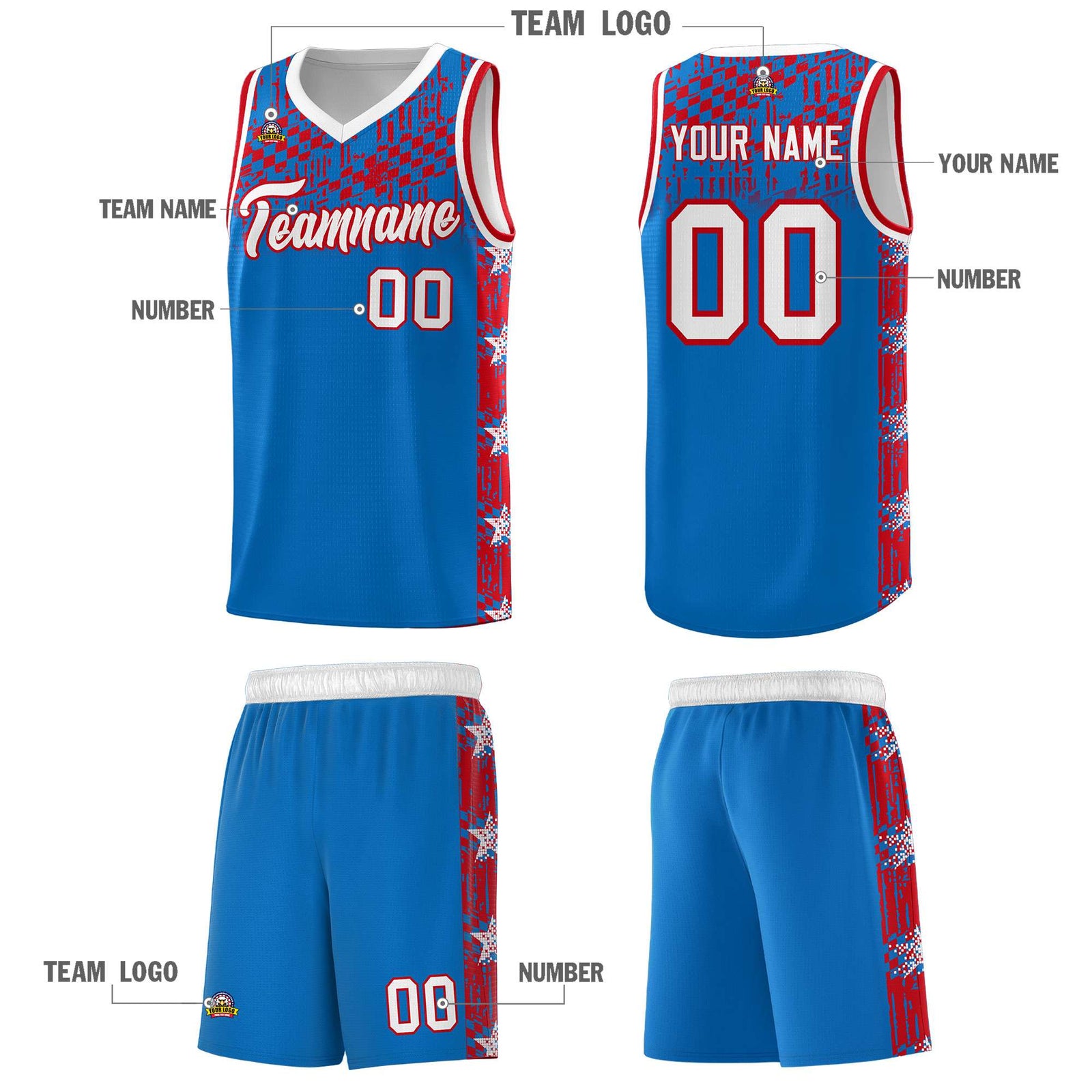 Custom Royal Mosaic Stars Pattern Sports Uniform Basketball Jersey