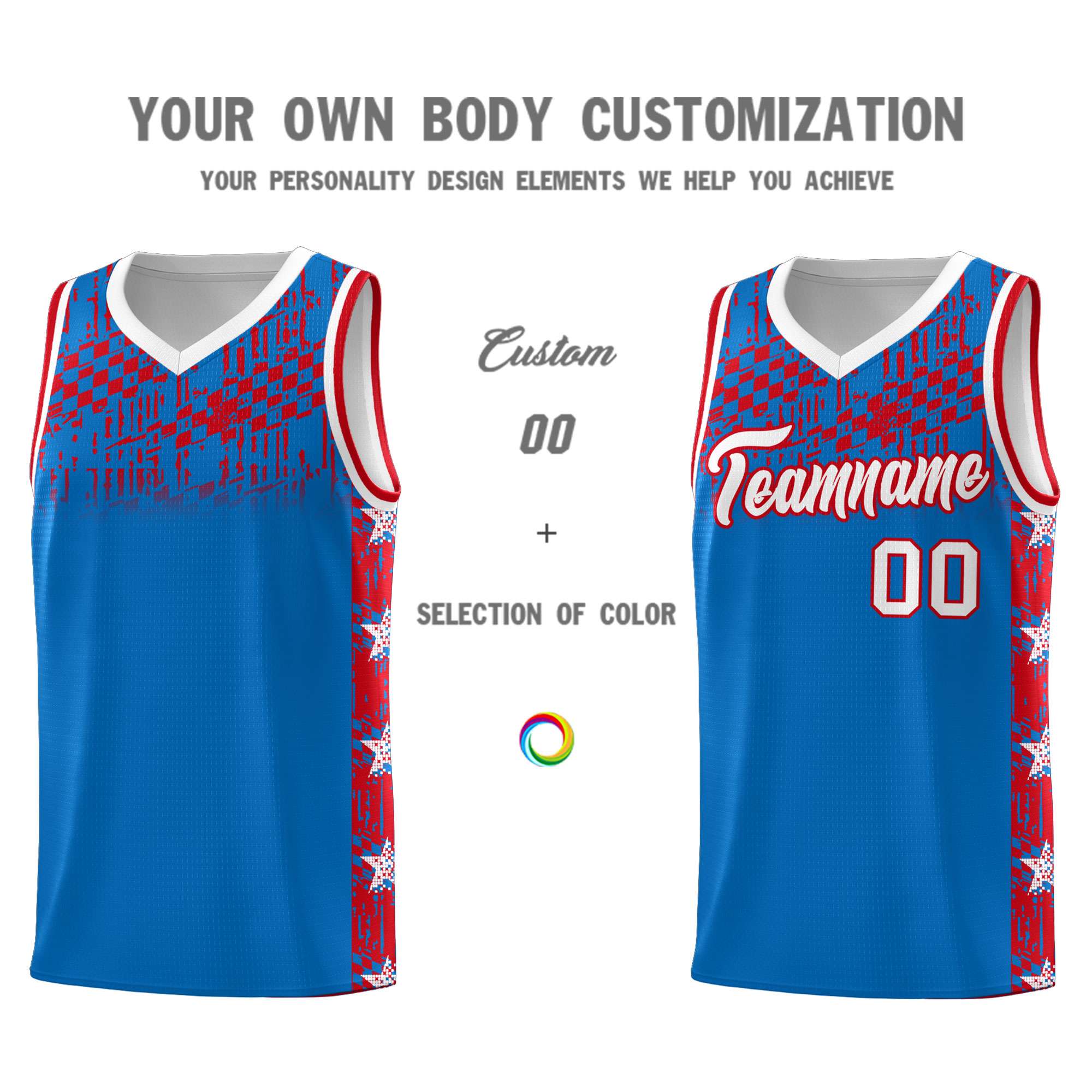 Custom Royal Mosaic Stars Pattern Sports Uniform Basketball Jersey