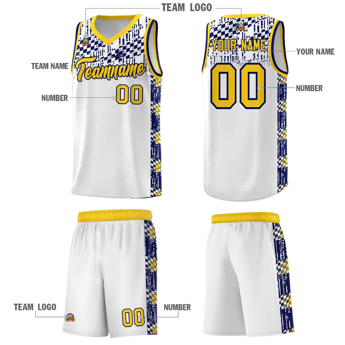 Custom White Mosaic Stars Pattern Sports Uniform Basketball Jersey