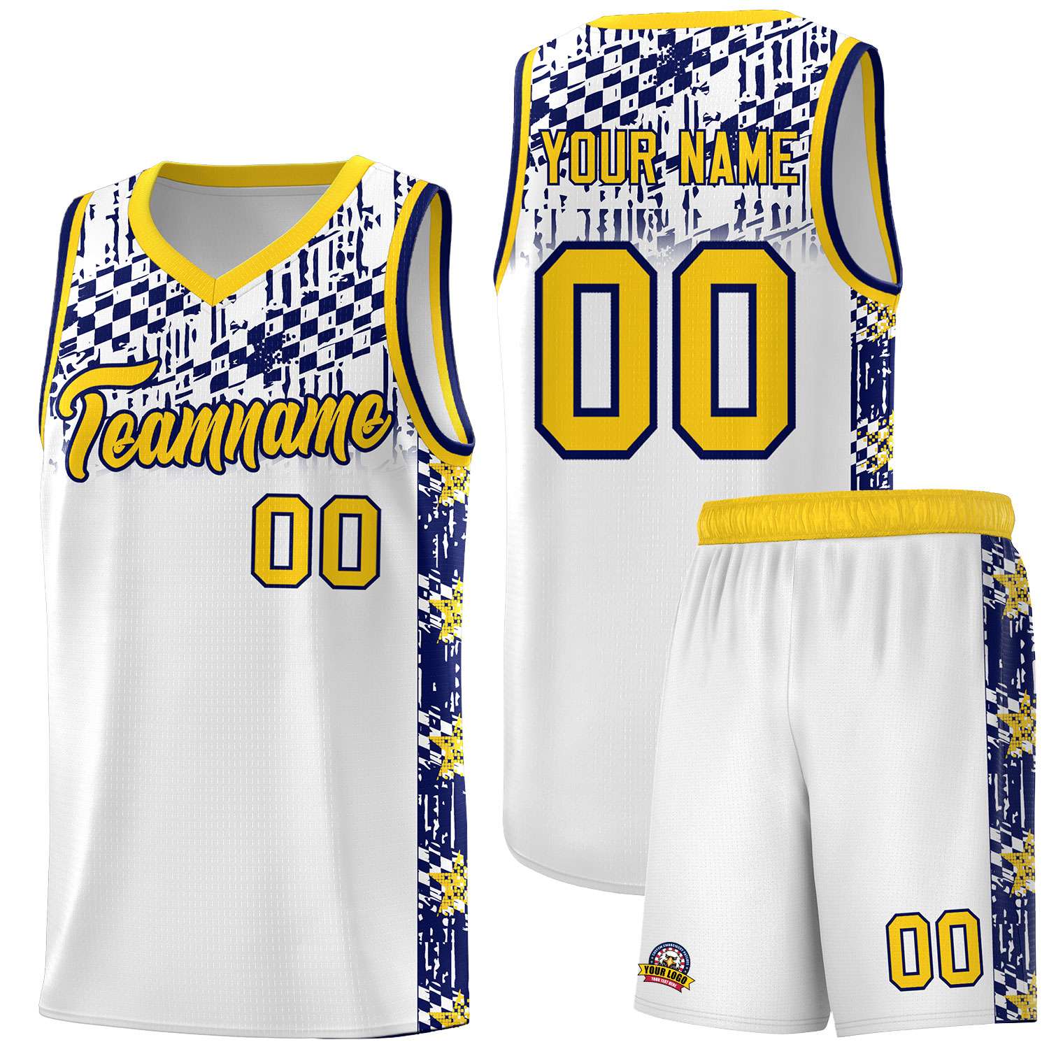 Custom White Mosaic Stars Pattern Sports Uniform Basketball Jersey