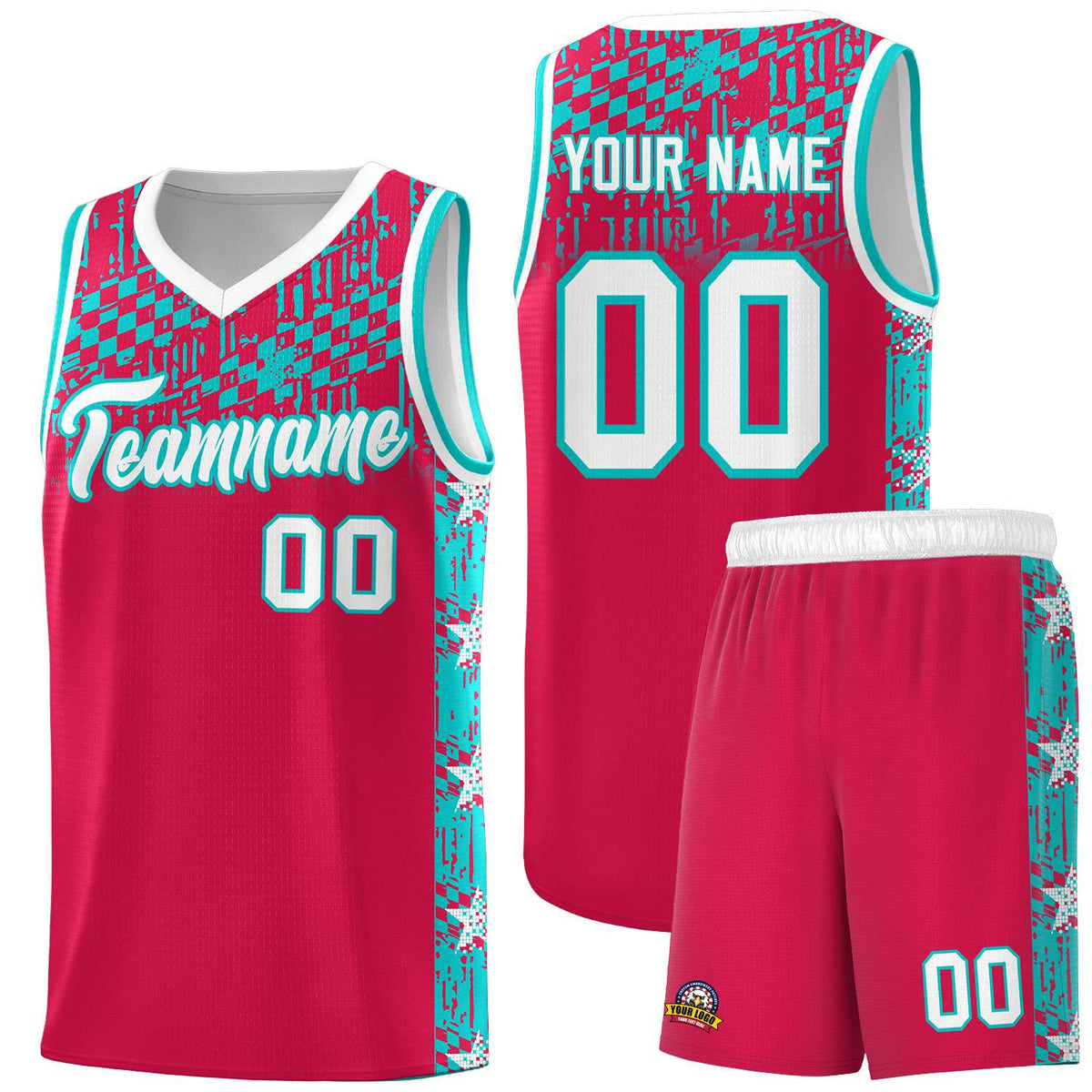 Custom Red Mosaic Stars Pattern Sports Uniform Basketball Jersey