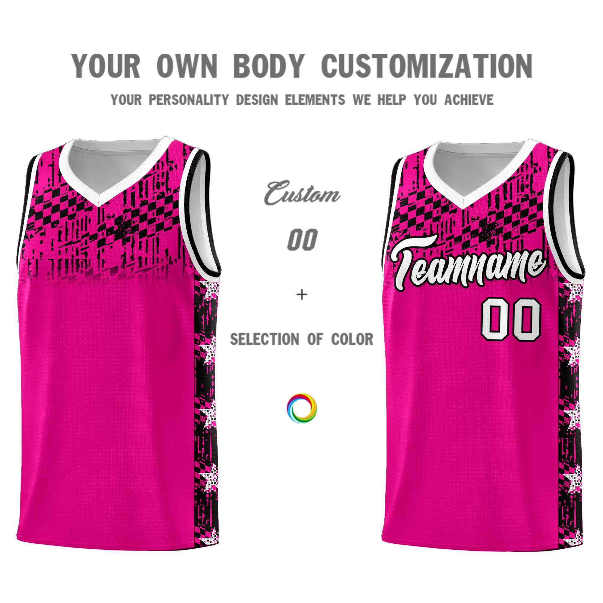 Custom Pink Mosaic Stars Pattern Sports Uniform Basketball Jersey