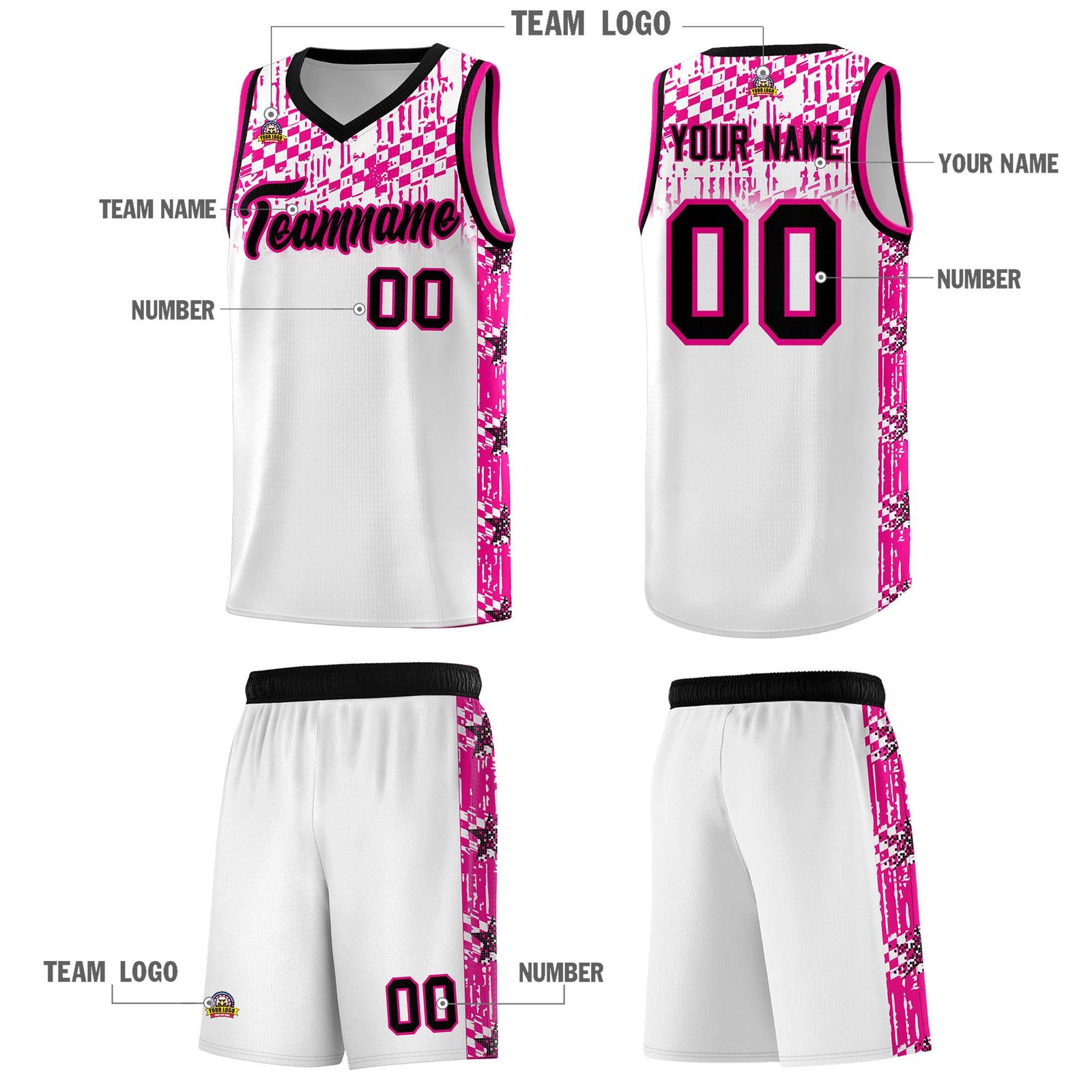 Custom White Mosaic Stars Pattern Sports Uniform Basketball Jersey