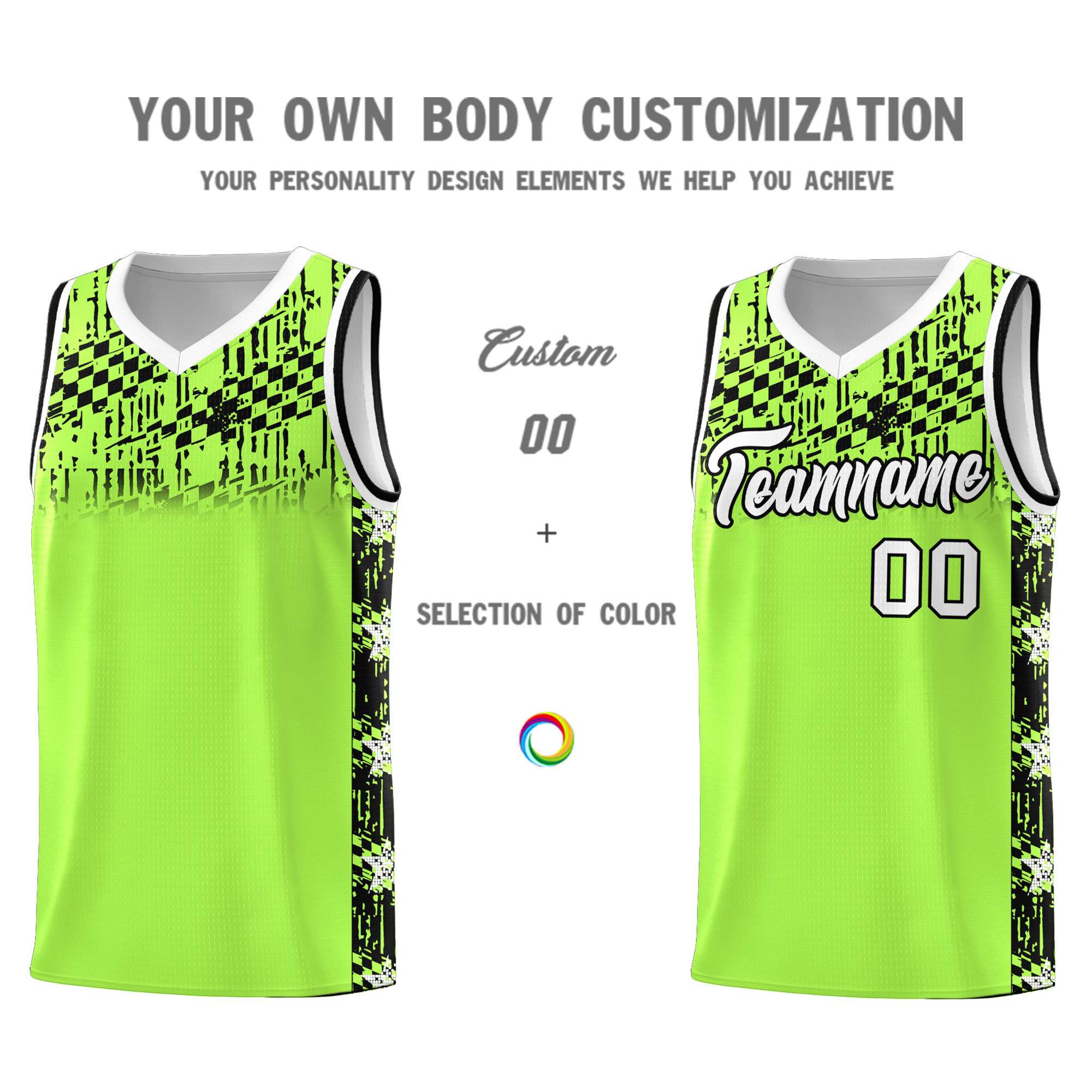 Custom Fluorescent Green Mosaic Stars Pattern Sports Uniform Basketball Jersey