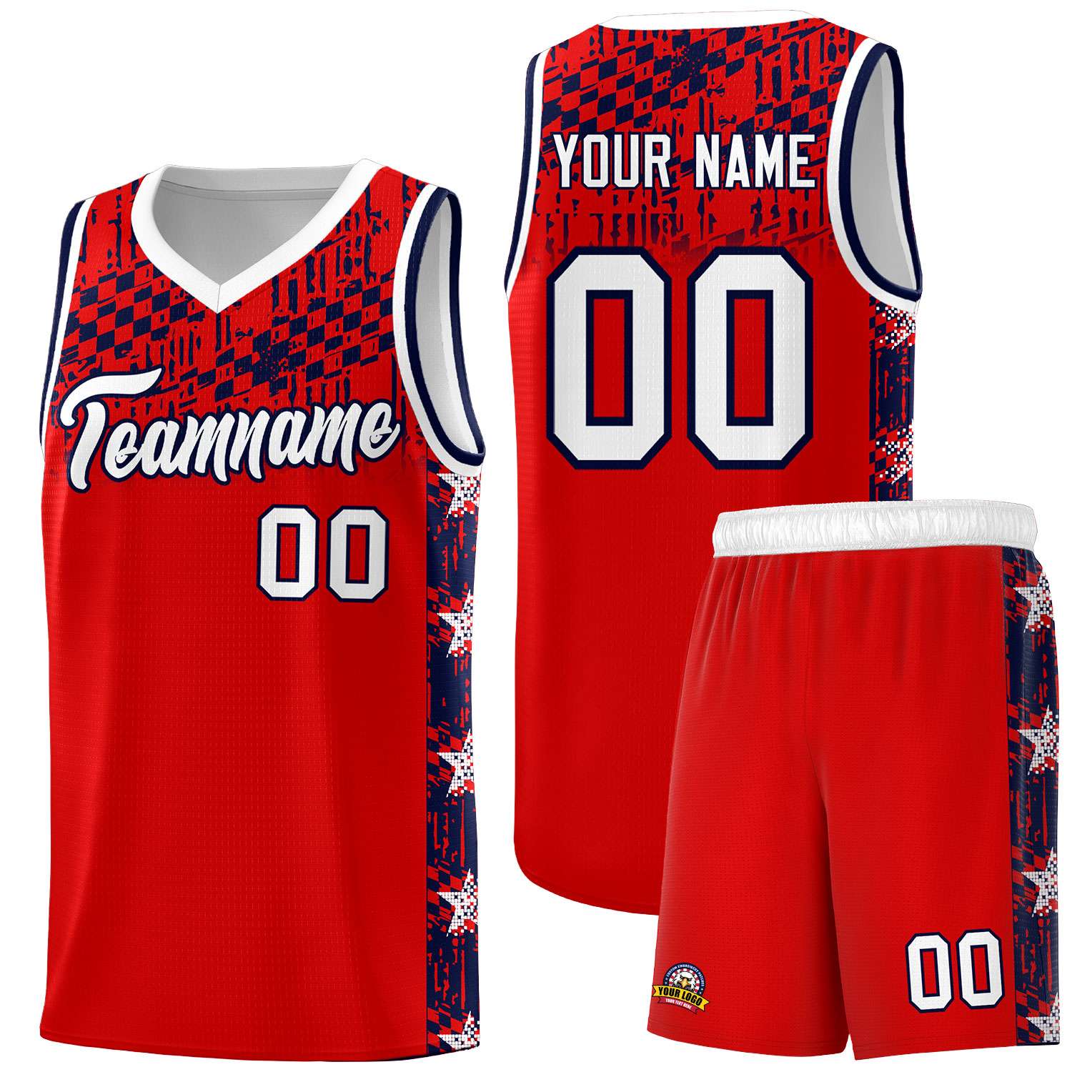 Custom Red Mosaic Stars Pattern Sports Uniform Basketball Jersey
