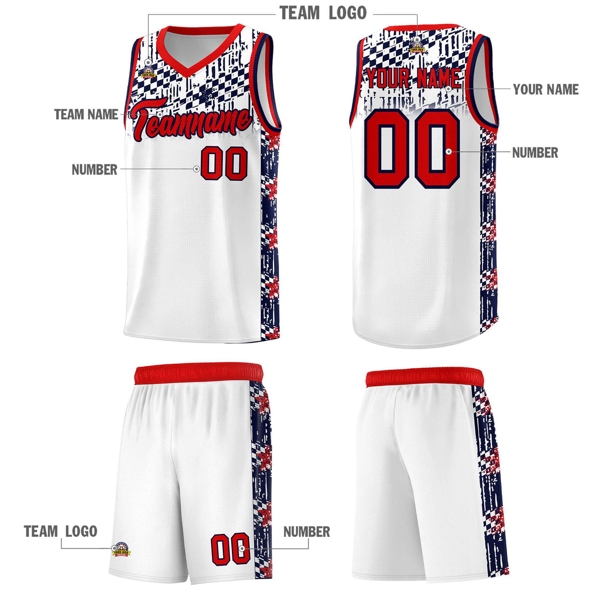 Custom White Mosaic Stars Pattern Sports Uniform Basketball Jersey