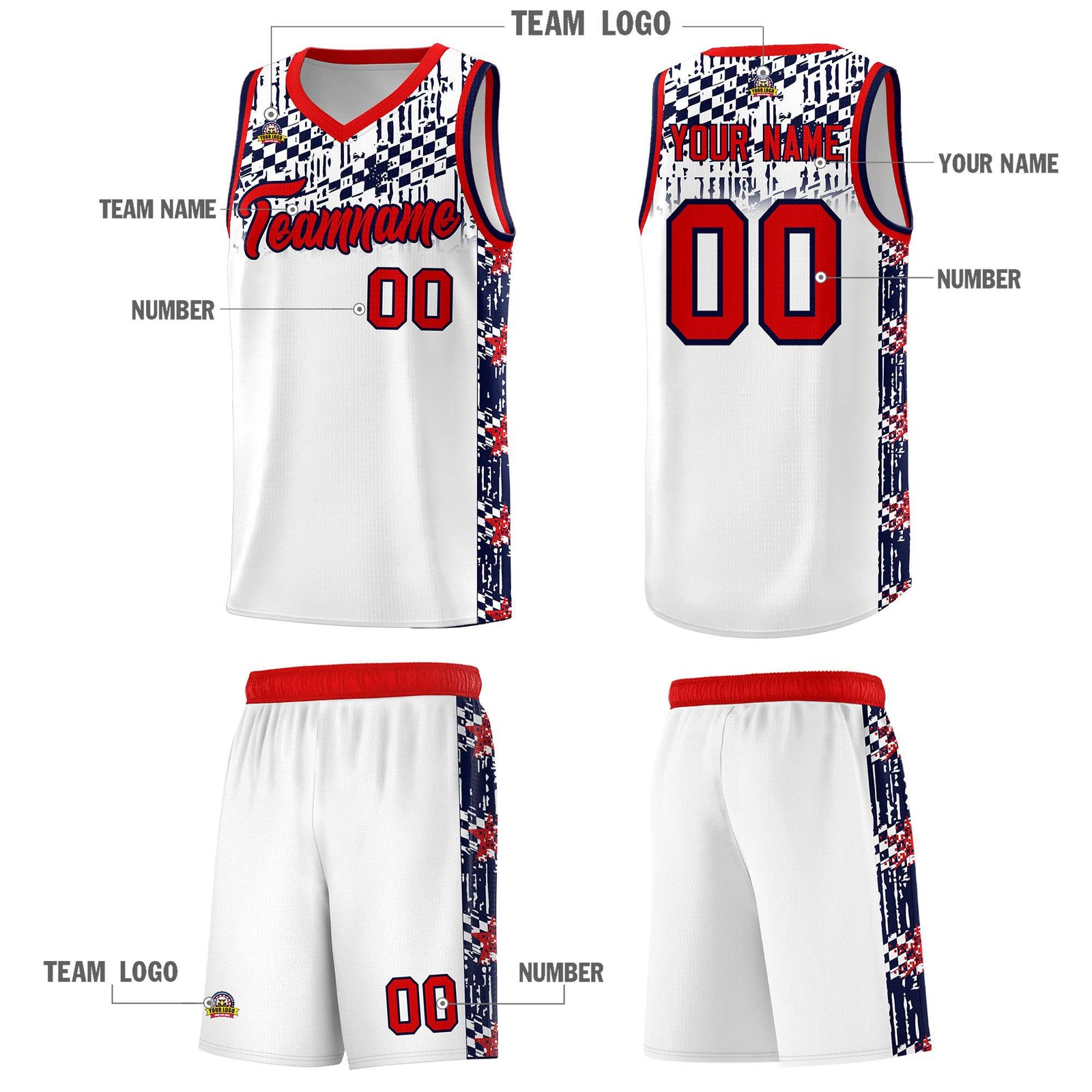 Custom White Mosaic Stars Pattern Sports Uniform Basketball Jersey