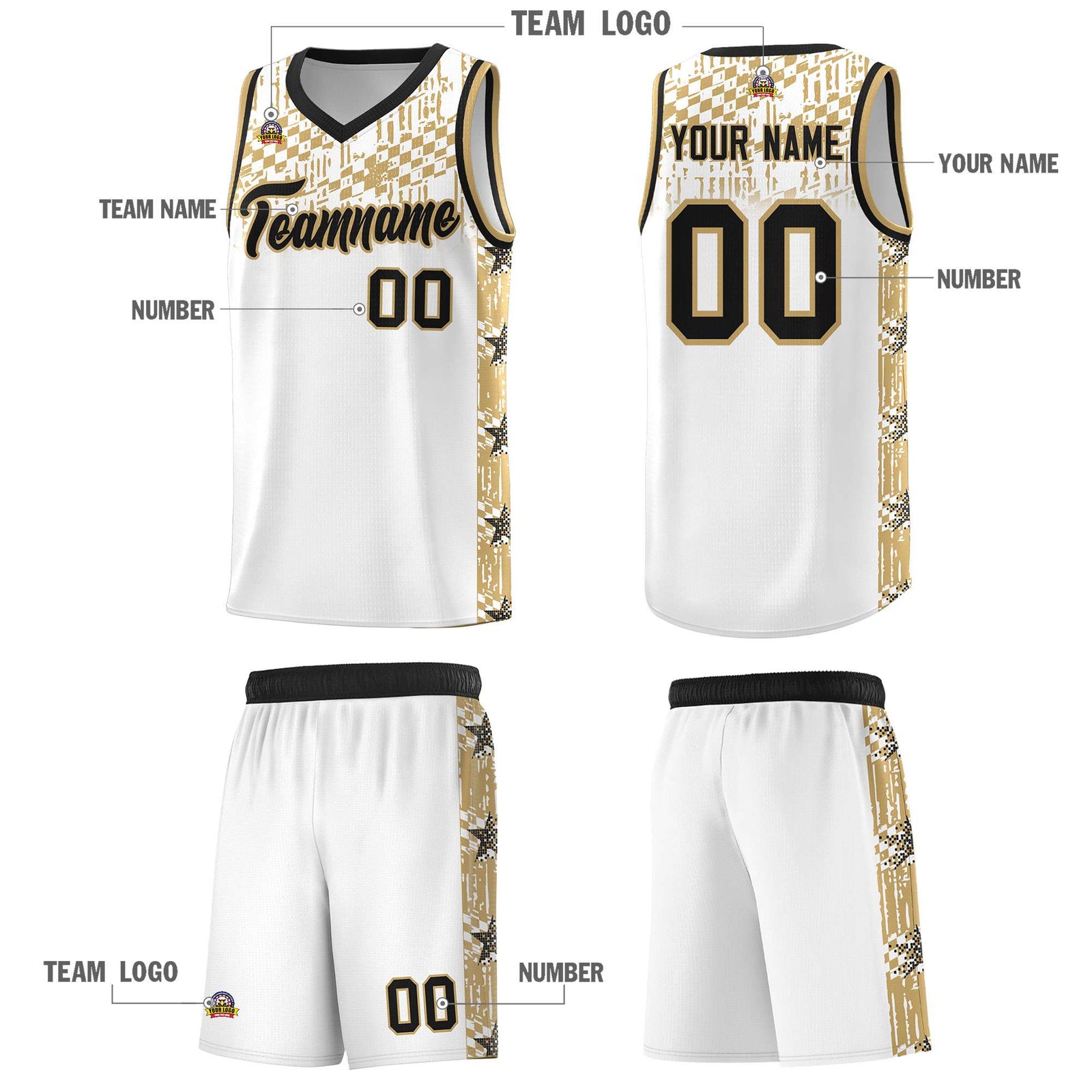 Custom White Mosaic Stars Pattern Sports Uniform Basketball Jersey