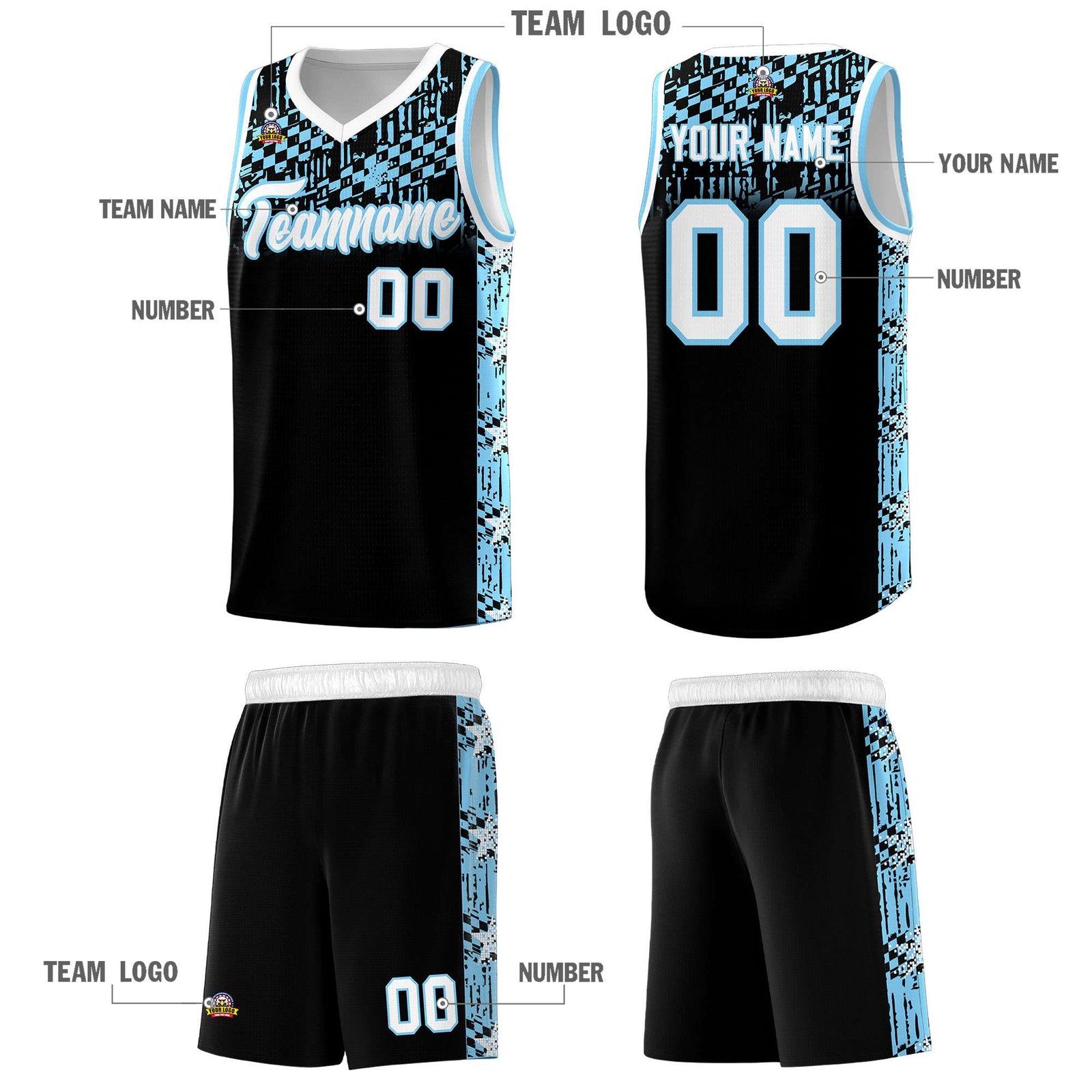 Custom Black Mosaic Stars Pattern Sports Uniform Basketball Jersey