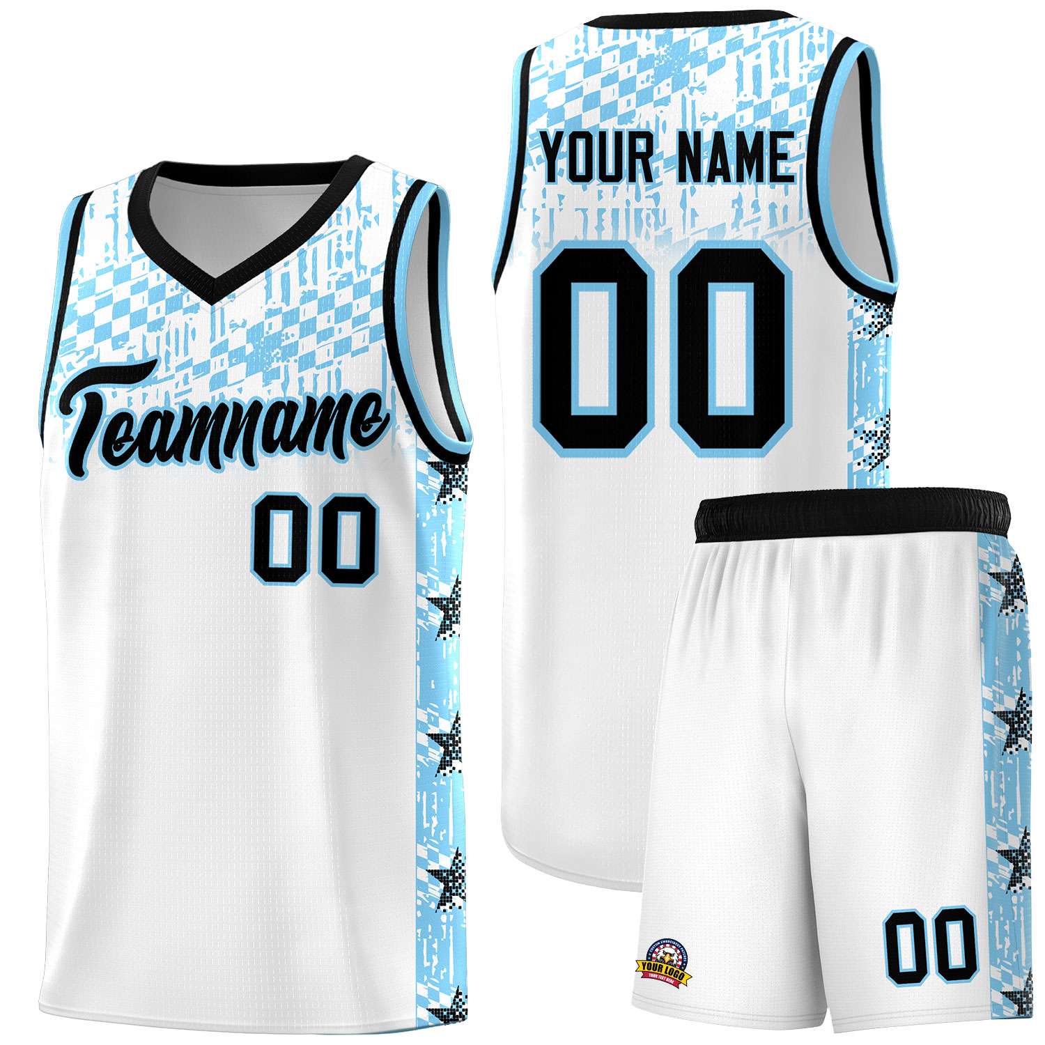 Custom White Mosaic Stars Pattern Sports Uniform Basketball Jersey