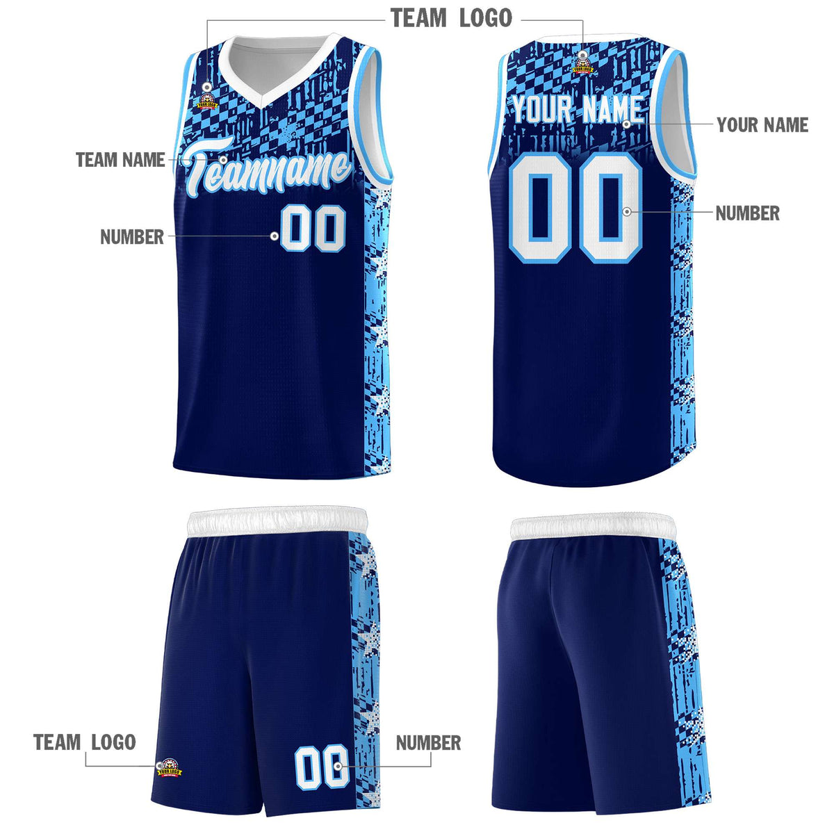 Custom Navy Mosaic Stars Pattern Sports Uniform Basketball Jersey