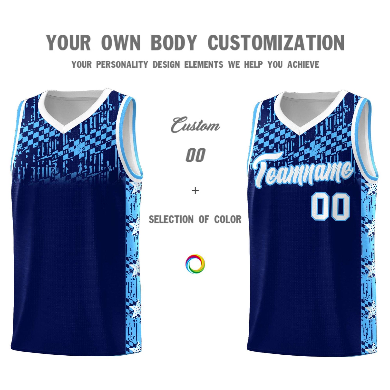 Custom Navy Mosaic Stars Pattern Sports Uniform Basketball Jersey