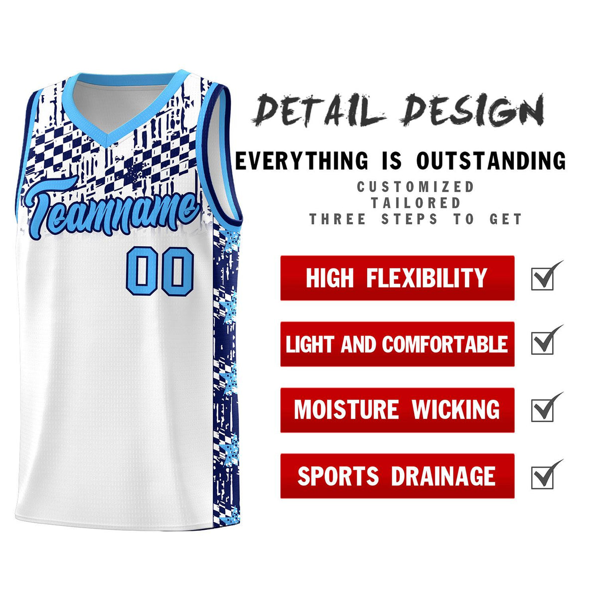 Custom White Mosaic Stars Pattern Sports Uniform Basketball Jersey