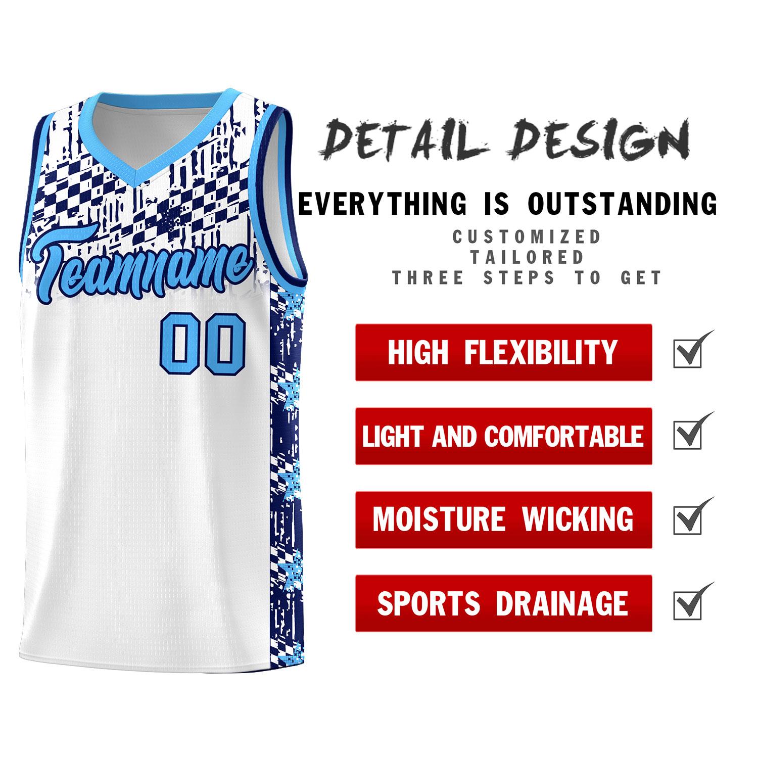 Custom White Mosaic Stars Pattern Sports Uniform Basketball Jersey