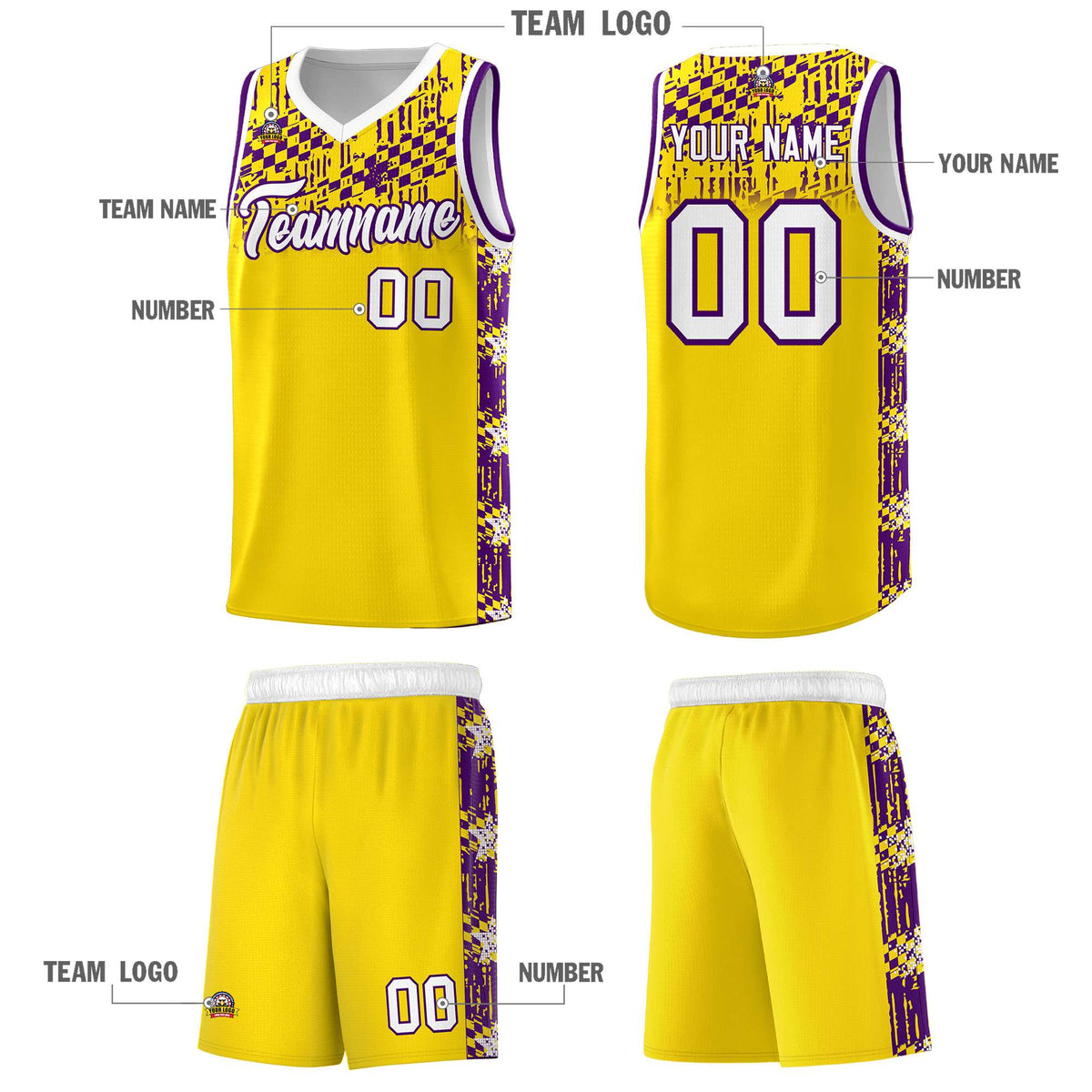 Custom Gold Mosaic Stars Pattern Sports Uniform Basketball Jersey