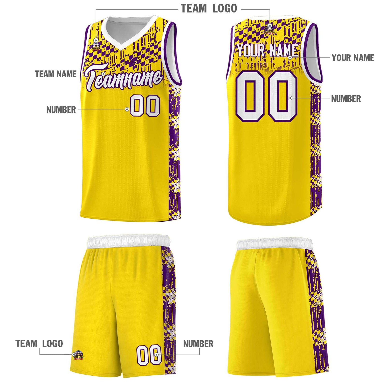 Custom Gold Mosaic Stars Pattern Sports Uniform Basketball Jersey