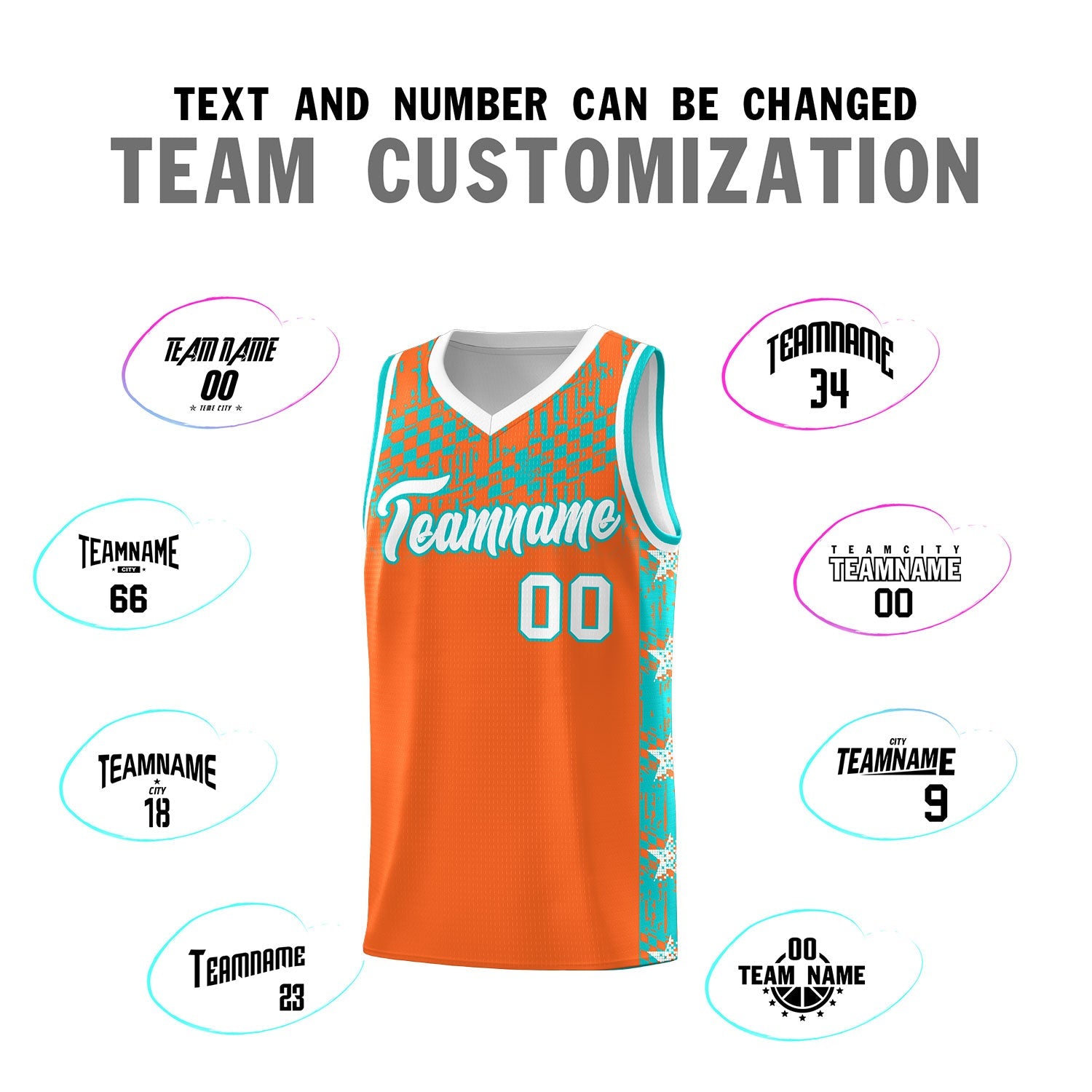 Custom Orange Mosaic Stars Pattern Sports Uniform Basketball Jersey
