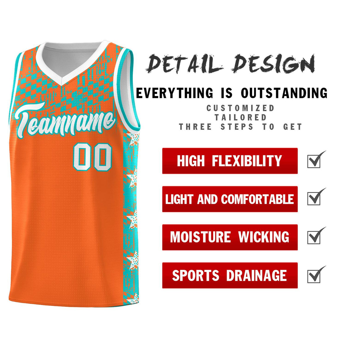 Custom Orange Mosaic Stars Pattern Sports Uniform Basketball Jersey