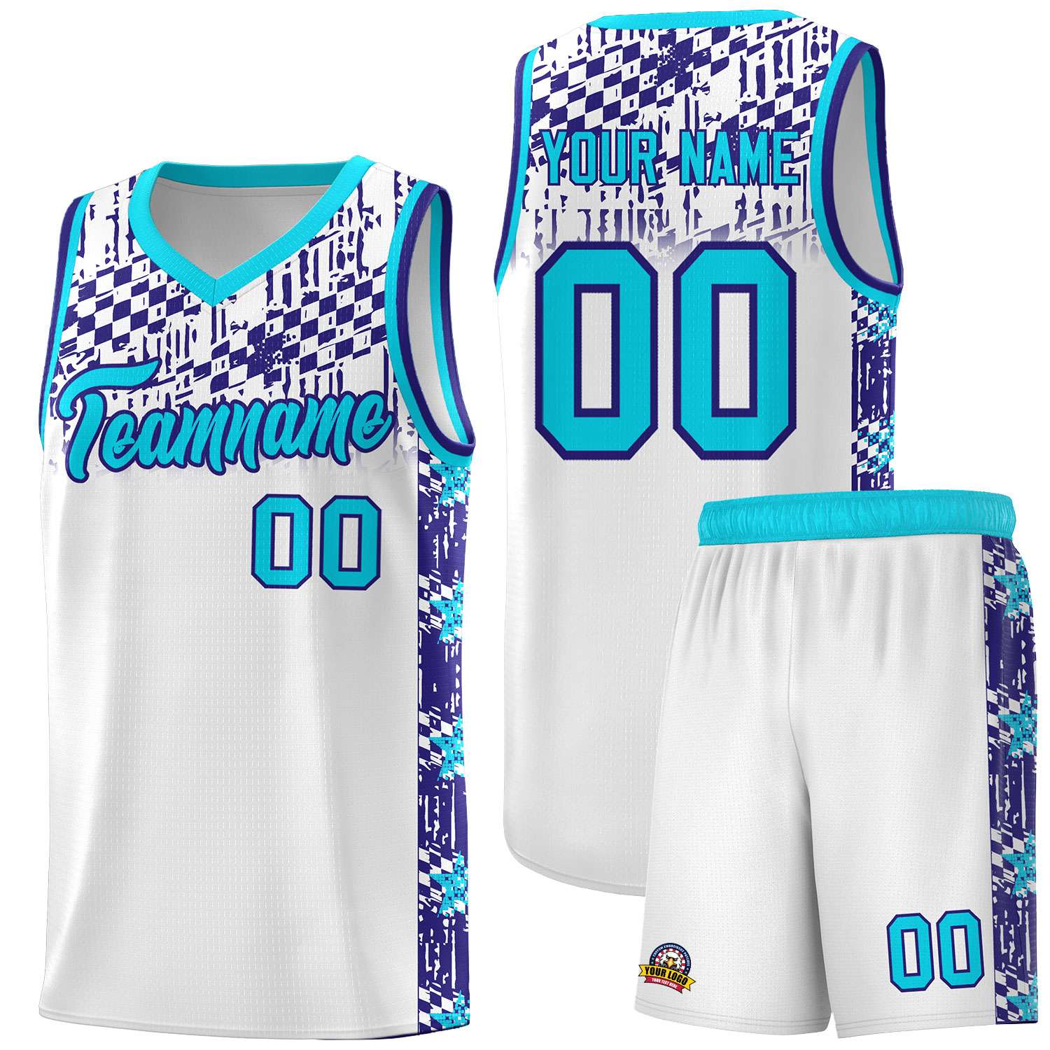 Custom White Mosaic Stars Pattern Sports Uniform Basketball Jersey