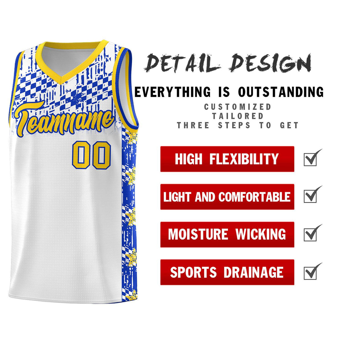 Custom White Mosaic Stars Pattern Sports Uniform Basketball Jersey