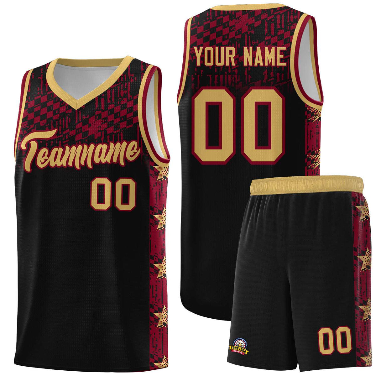 Custom Black Mosaic Stars Pattern Sports Uniform Basketball Jersey