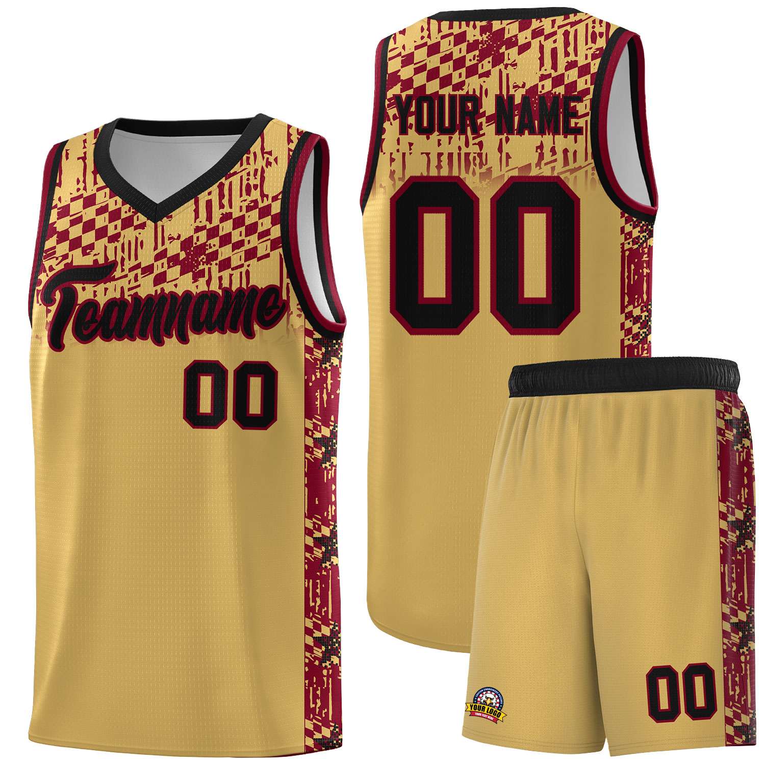 Custom Old Gold Mosaic Stars Pattern Sports Uniform Basketball Jersey