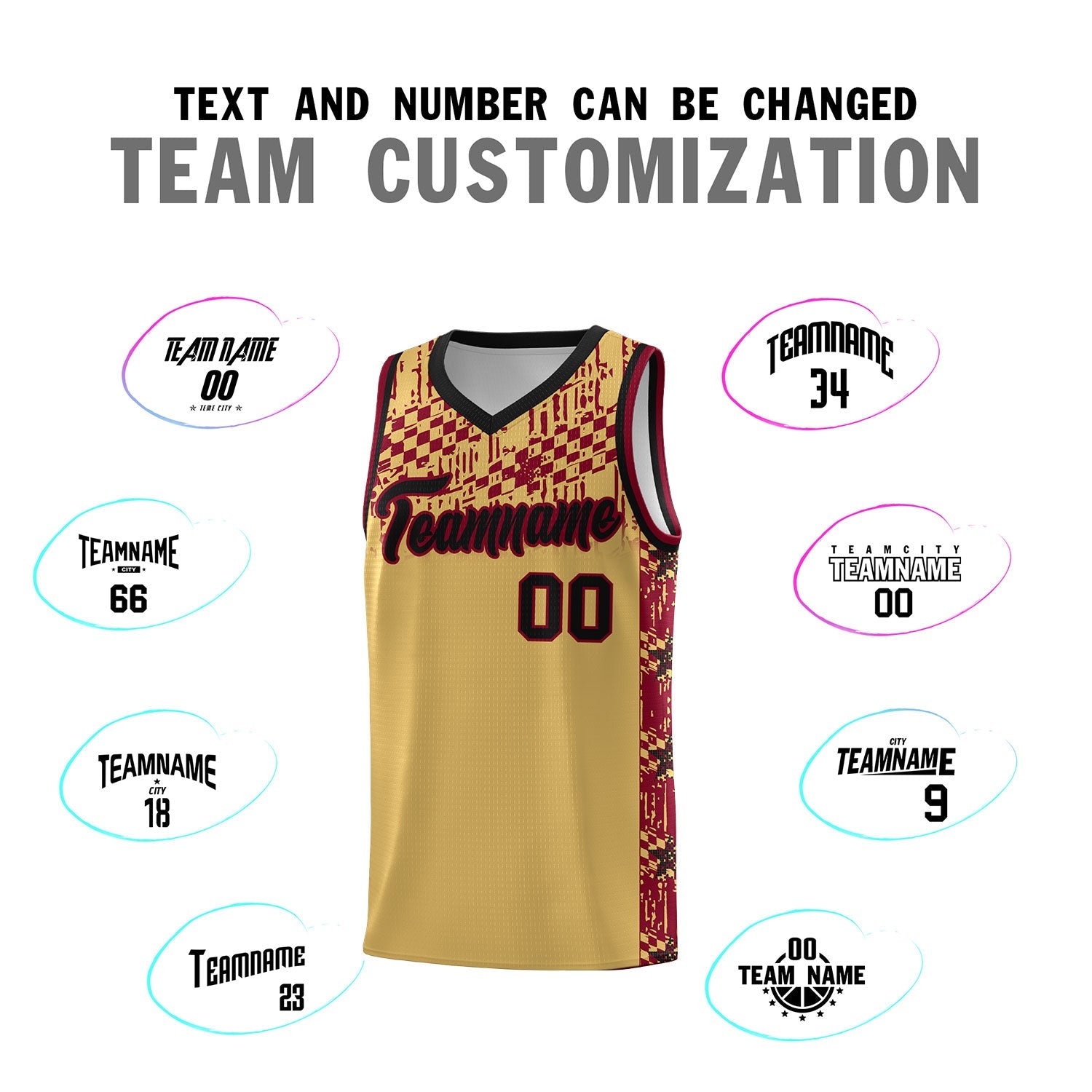 Custom Old Gold Mosaic Stars Pattern Sports Uniform Basketball Jersey