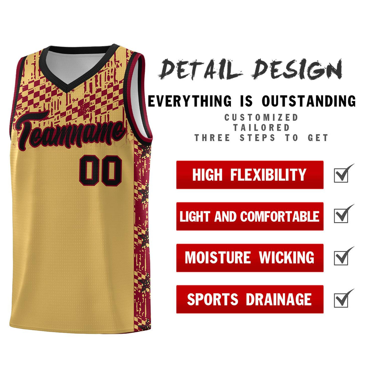 Custom Old Gold Mosaic Stars Pattern Sports Uniform Basketball Jersey