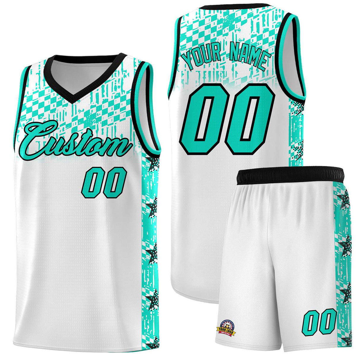 Custom White Mosaic Stars Pattern Sports Uniform Basketball Jersey