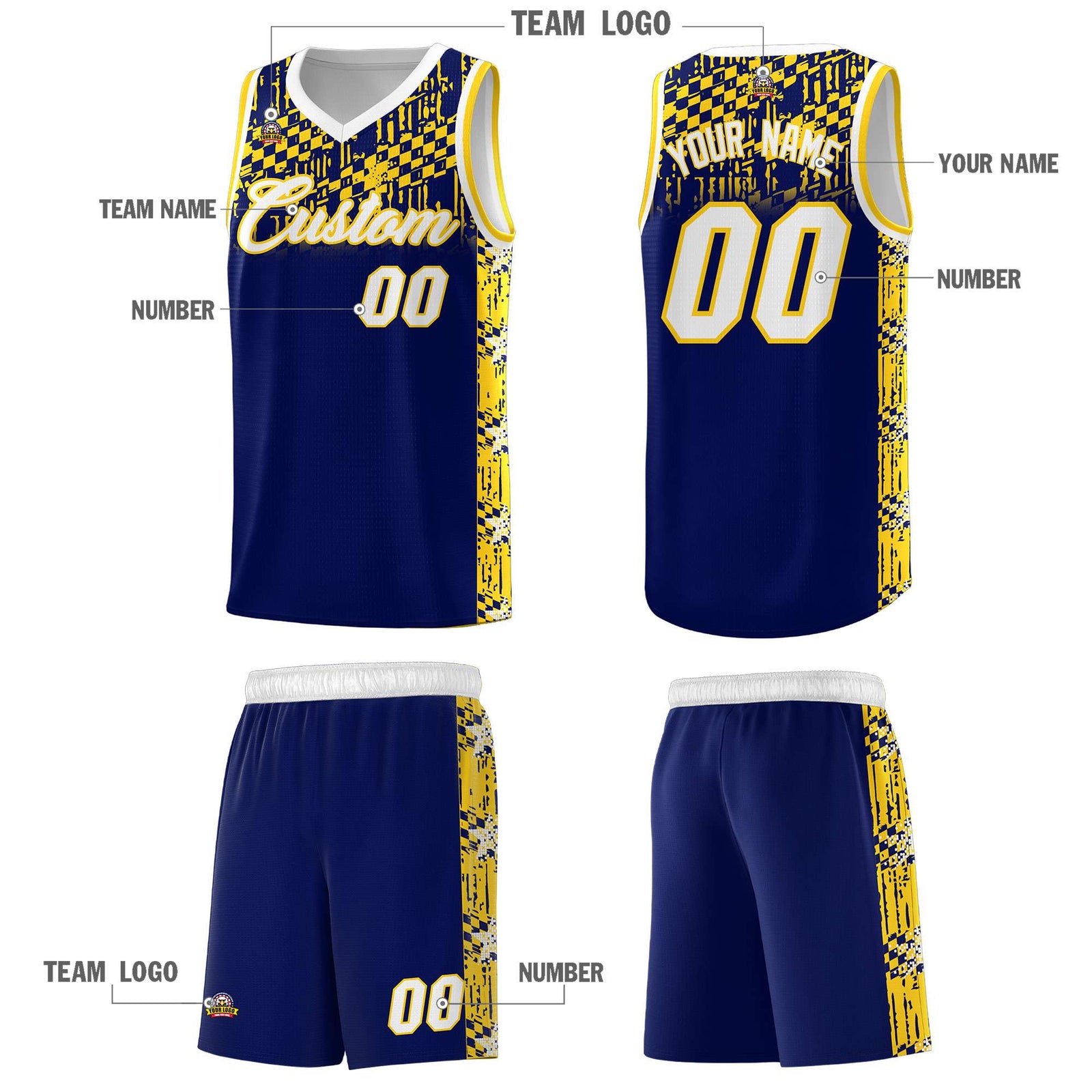 Custom Navy Mosaic Stars Pattern Sports Uniform Basketball Jersey