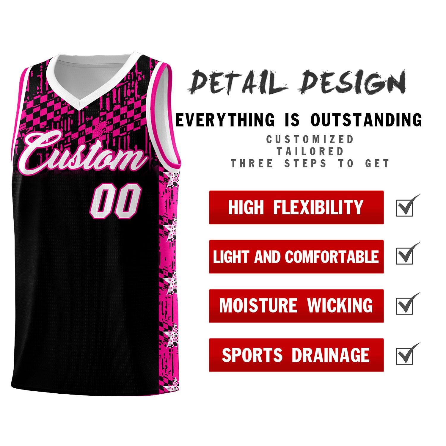 Custom Black Mosaic Stars Pattern Sports Uniform Basketball Jersey