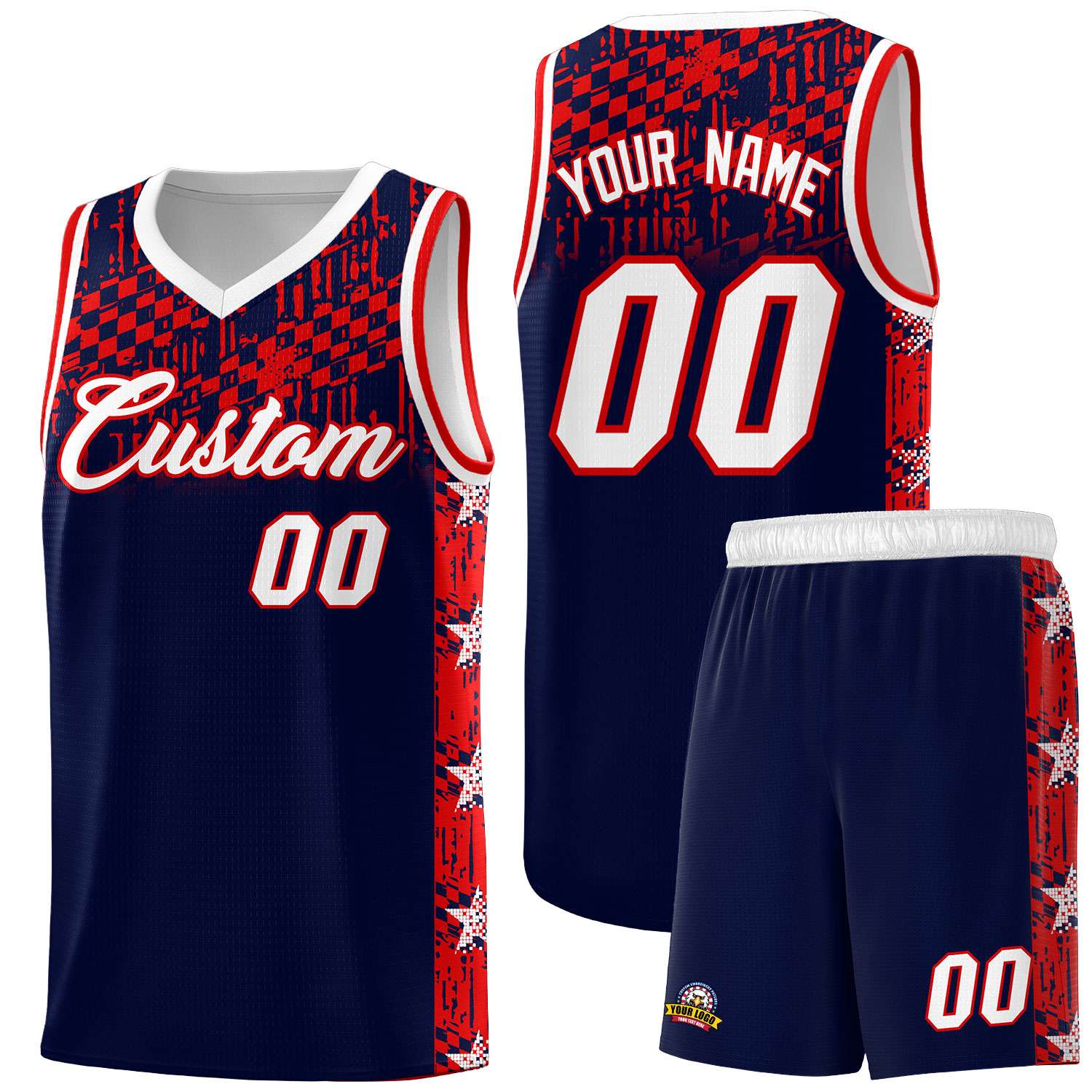 Custom Navy Mosaic Stars Pattern Sports Uniform Basketball Jersey