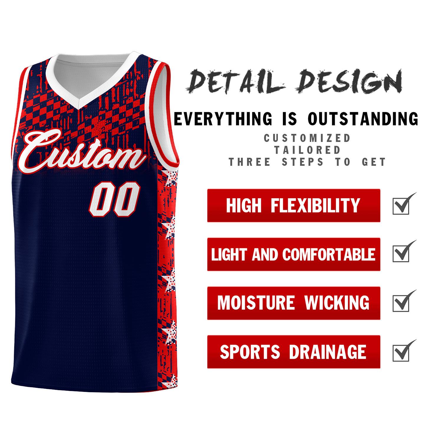 Custom Navy Mosaic Stars Pattern Sports Uniform Basketball Jersey