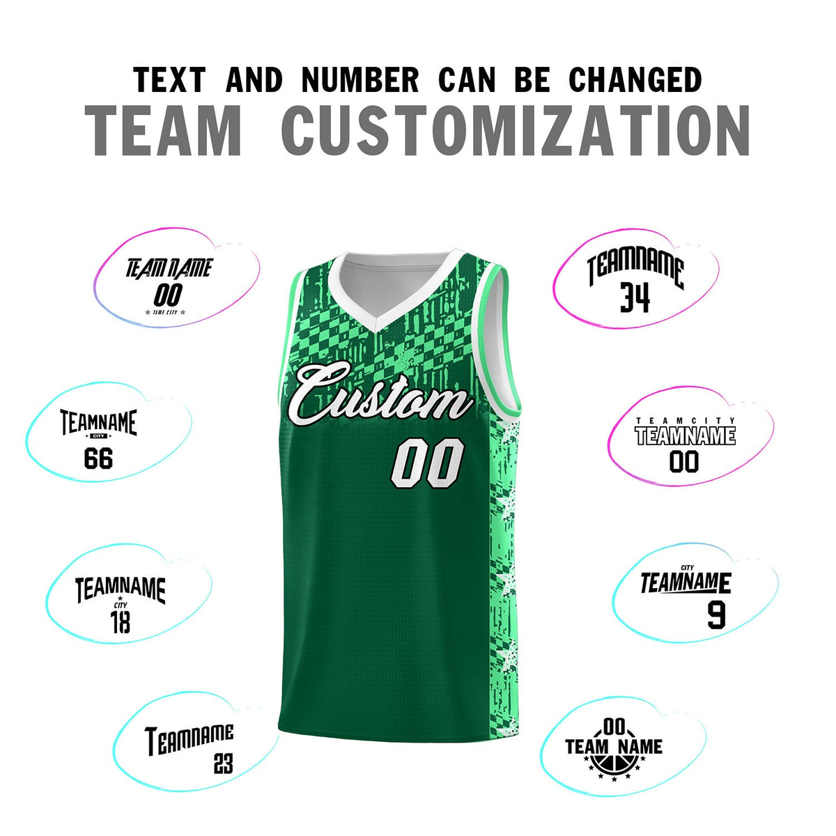 Custom Kelly Green Mosaic Stars Pattern Sports Uniform Basketball Jersey