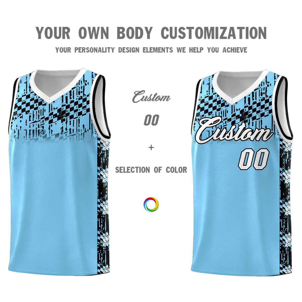 Custom Light Blue Mosaic Stars Pattern Sports Uniform Basketball Jersey