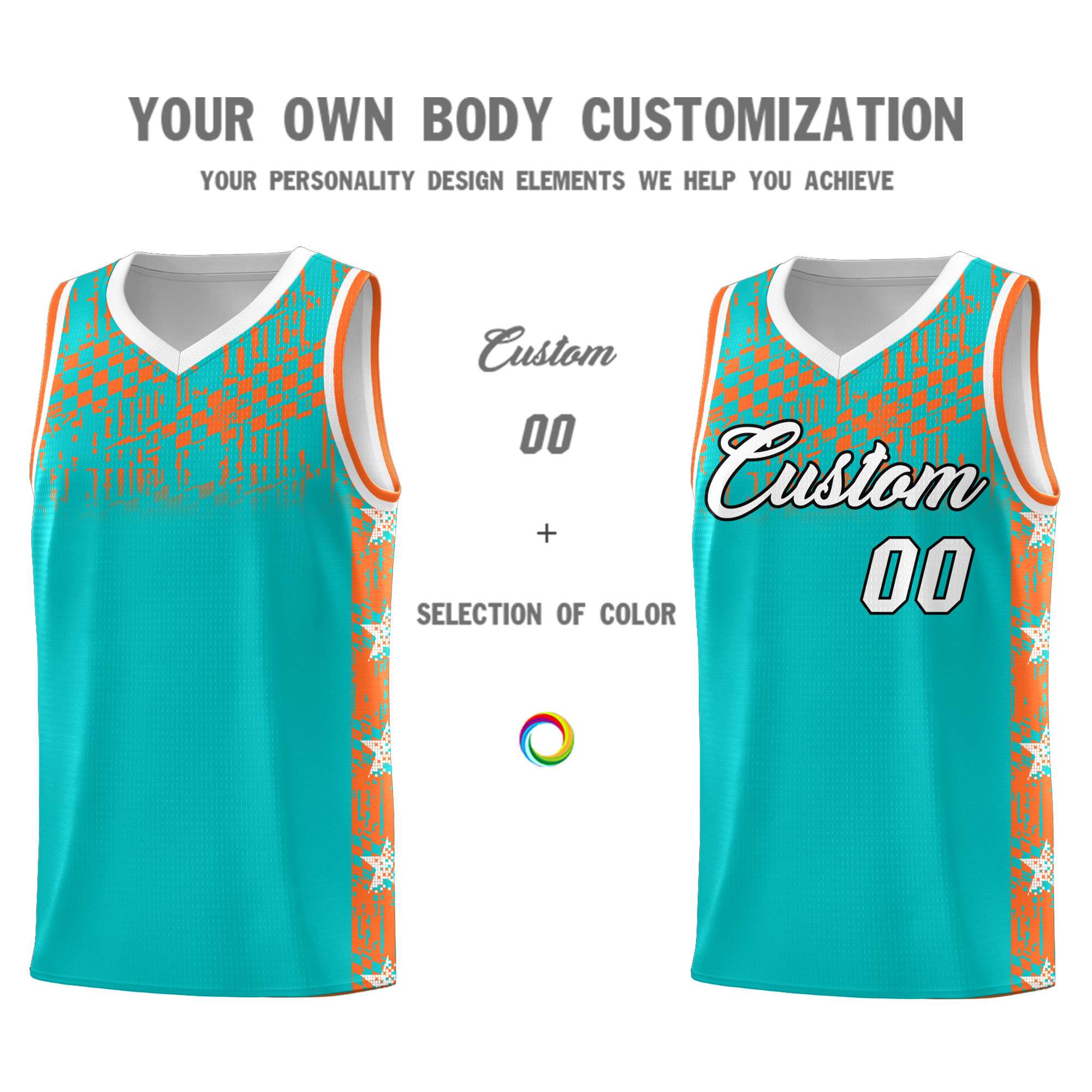 Custom Aqua Mosaic Stars Pattern Sports Uniform Basketball Jersey